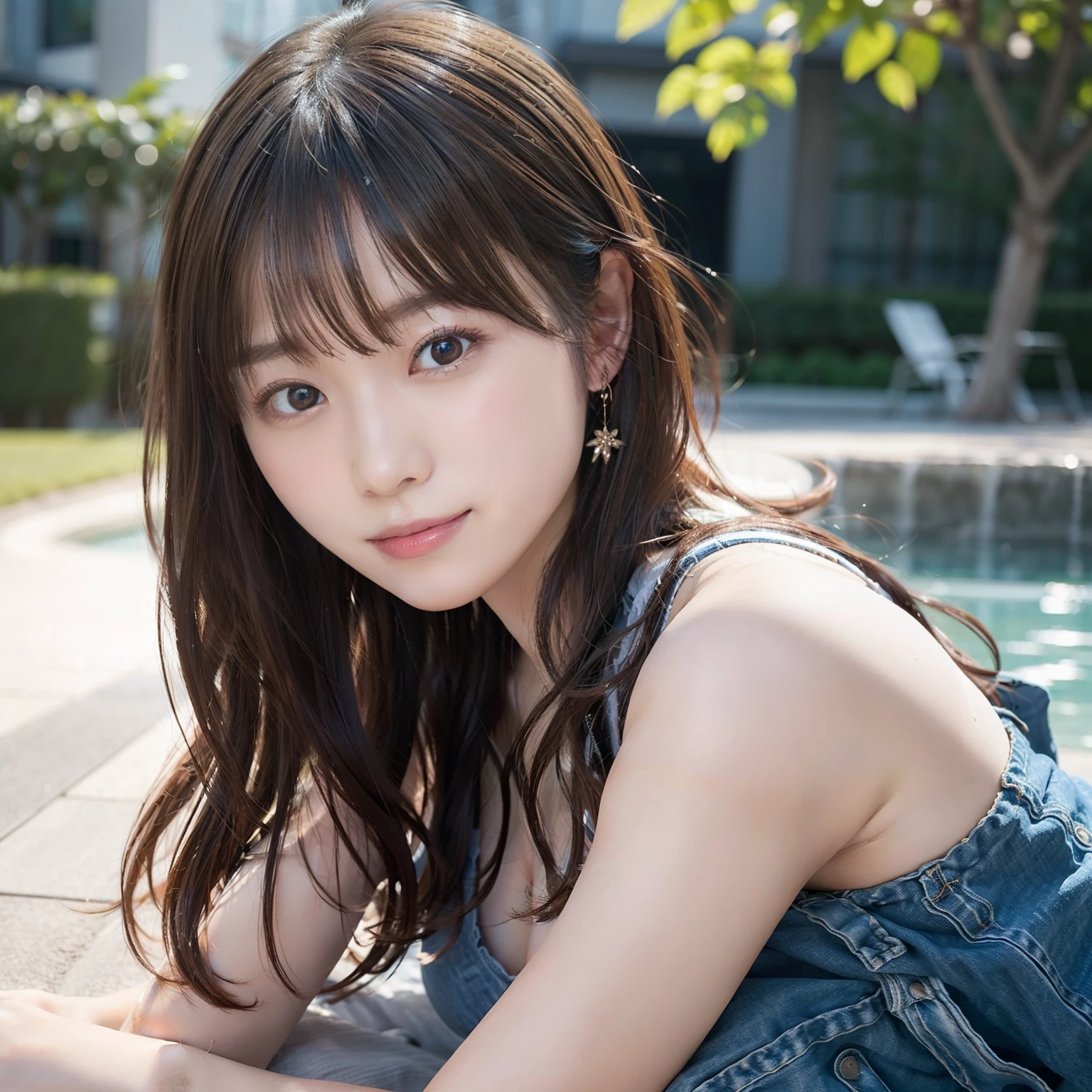 18-year-old, Adorable, Japanese girl, 18-year-old, Portraiture , Swimsuit Bikini , (Flat nose:1.1), Hair Scrunchie, Twin tails。Long Hair , (High saturation,Catchlight:1.0), (Highly detailed skin), (Highest quality:1.0), (超A high resolution:1.0) ,(Photorealistic:1.0), (Ultra-detailed:1.0), (8K, RAW Photos:1.1),( smile:0.8),Watching the audience
