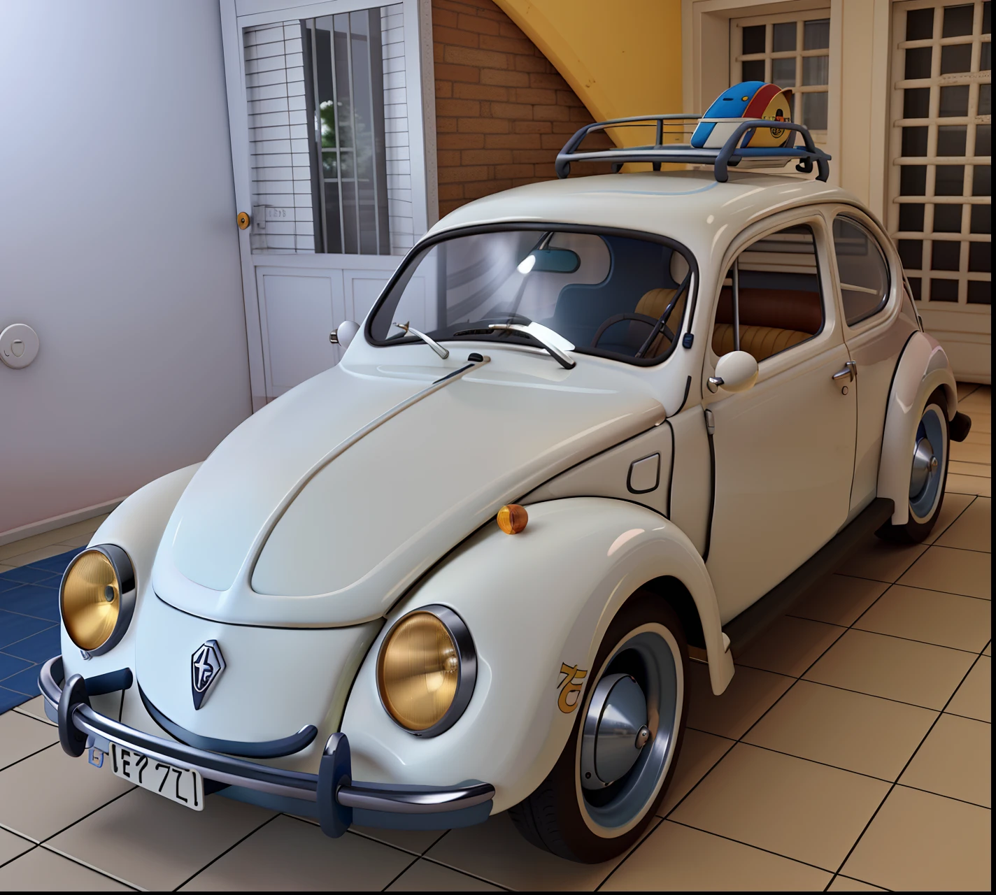 fusca branco, 1972, Disney Pixar style high resolution