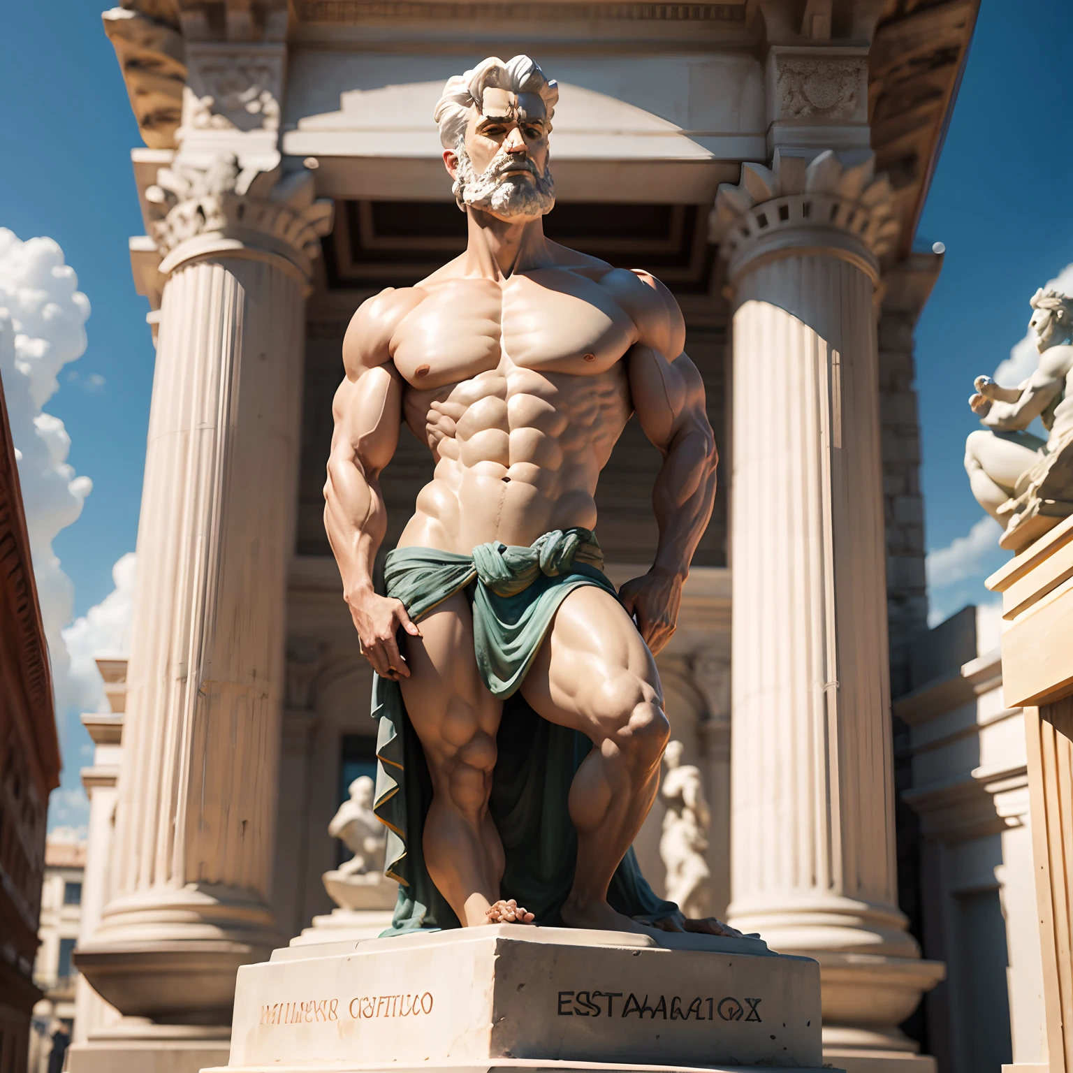 GREEK PHILOSOPHER, estatua, musculoso, ultra-detalhado, realismo