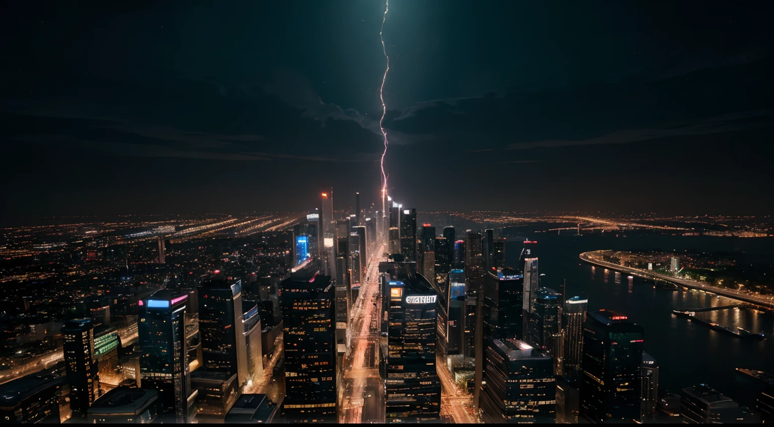 An urban cityscape takes center stage, with towering skyscrapers and an array of bright city lights, conveying the vivacious and exciting energy of a bustling nightlife. This electrifying image embodies the exhilaration and vibrancy that comes alive in the city after dark. The skyscrapers reach for the heavens, and the city lights shimmer like a thousand stars, inviting viewers to experience the pulse of urban nightlife. This image captures the essence of the song's themes, emphasizing the allure and vivacity of the city's nocturnal adventures. The image is realized in a captivating artistic style, using dynamic and vibrant colors to convey the electrifying and bustling nature of the urban cityscape at night.