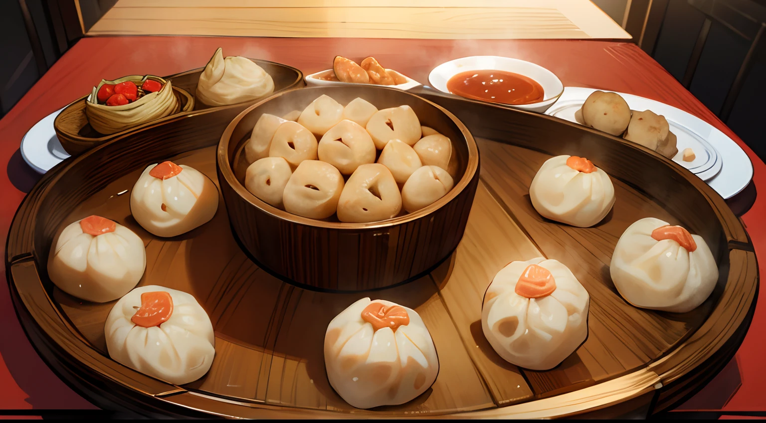 A table of snacks,Better,xiaolongbao, etc...