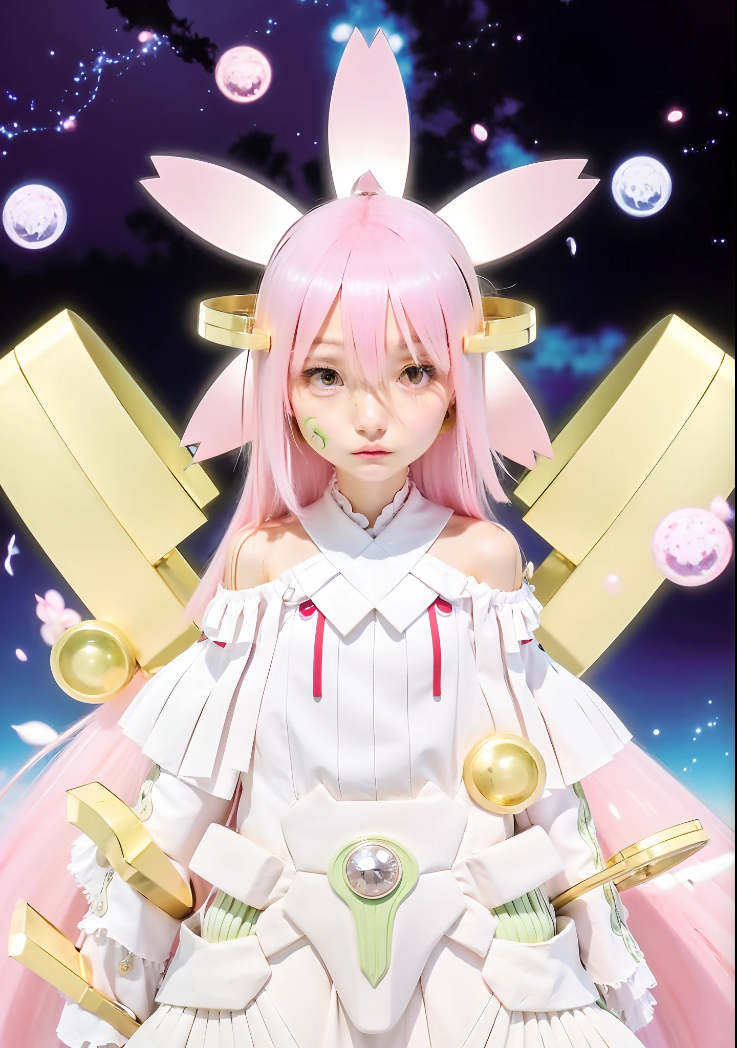 Realistic, cute girl, yuuki yuuna wa yuusha de aru, Yuuki Yuuna, 1girl, magical girl, dai mankai, long hair, pink eyes, green eyes, heterochromia, pink hair, official art, yuusha de aru