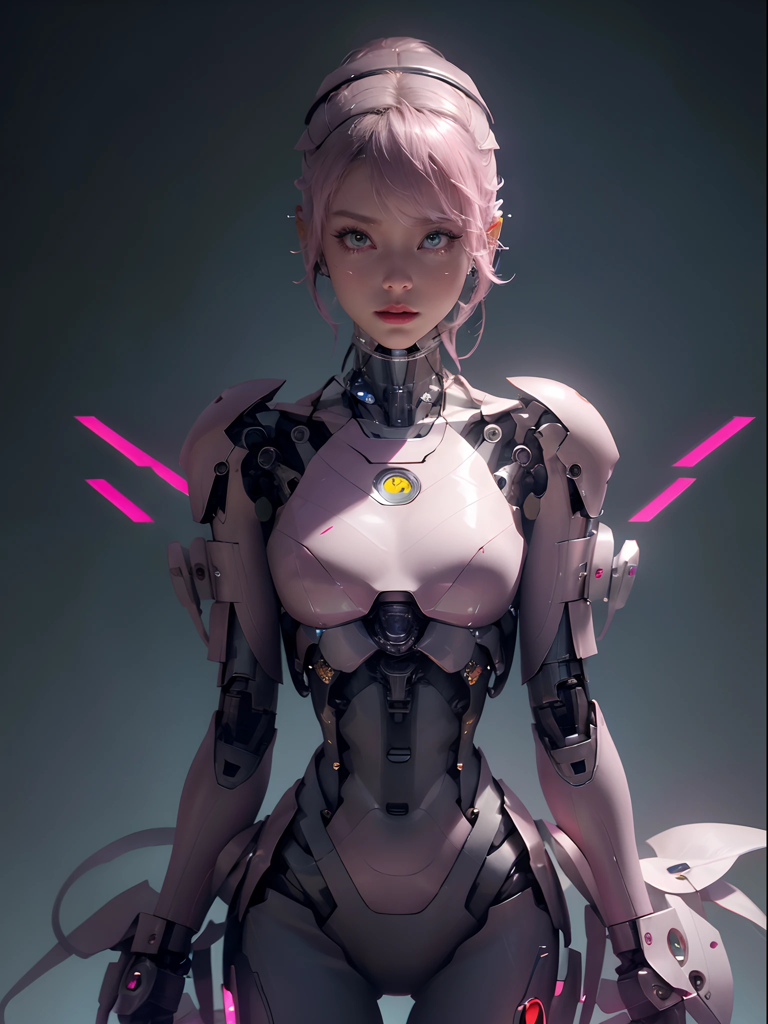 Close-up of a woman holding a sword in a pink costume, Cute cyborg girl, perfect android girl, Beautiful robot character design, beautiful female android!, Ross Tran 8 K, Streamlined pink armor, beautiful girl cyborg, girl in mecha cyber armor, Beautiful white girl cyborg, anime robotic mixed with organic, author:ross tran, Cyborg girl
Wait for it to boot up