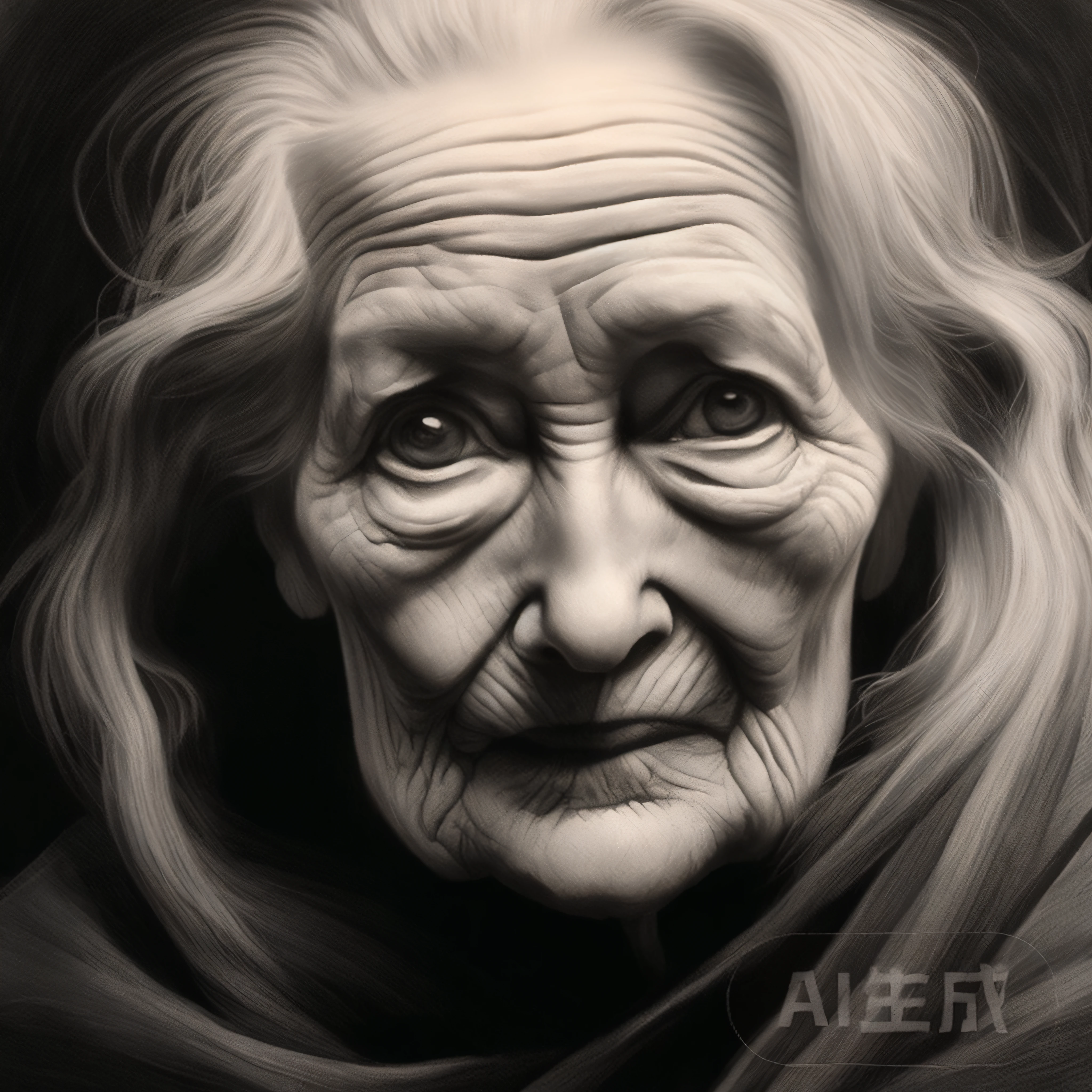 An old woman with gray hair，Wear a scarf, Old lady, Old woman, high quality digital painting, # 1 digital paintting of all time, #1 digital paintting of all time, digital pencil painting, An old lady, Spastic Painting wind, airbrush digital oil painting, Realistic portrait, Realistic digital painting, Gorgeous digital painting, stunning digital painting