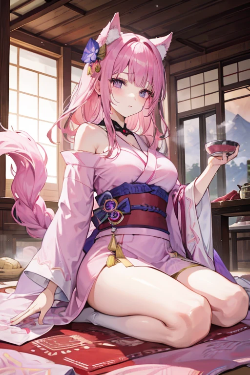 1girl, solo, yae miko, looking at viewer, business suit, white shirt, white coat, black pantyhose, long coat, black skirt, holding, holding candle, black backround, sitting, yae miko, Fox girl, fox ears, CG:1.9, ultra detailed:1.9, ultra-detailed:1.9, high resolution:1.9, high res:1.9, absurdres:1.9, masterpiece:2, high quality:2, best quality:2,