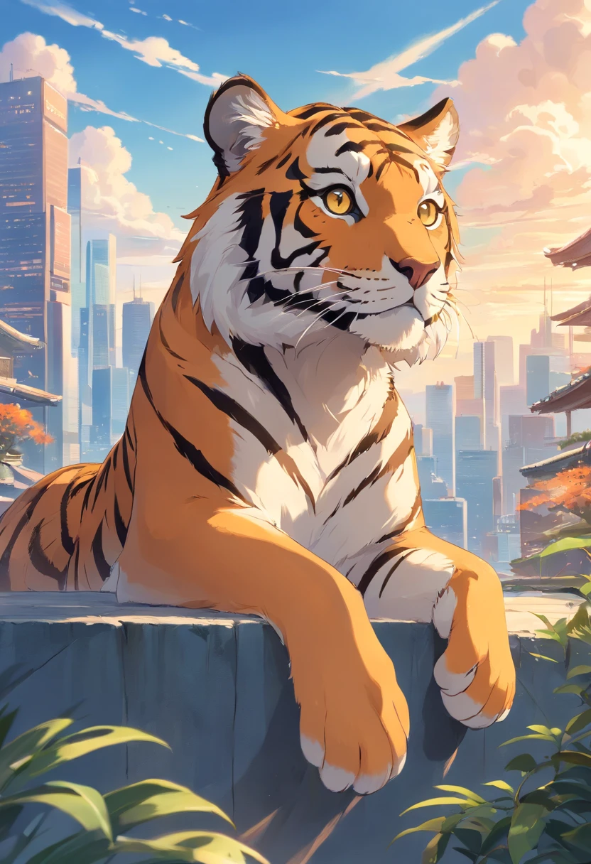 Cartoon tiger((Tiger)), Anthropomorphic tiger, cute artwork, Cute detailed digital art, kyoani, anime visual of a cute cat, lovely digital painting, alphonse fly, 240p, High-quality fanart, adorable digital art, resin, offcial art, cute detailed artwork,
