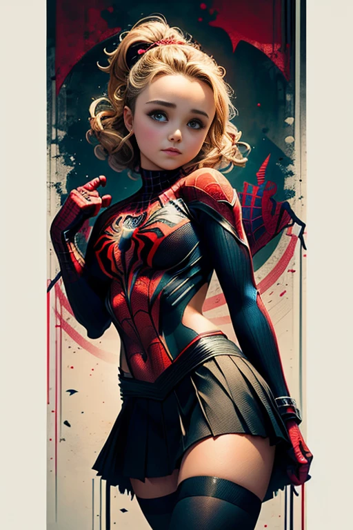 Hayden Panettiere、Sticking out the navel、newyork、She wears a torn Spider-Man suit,wearing skirt、 Red and black color scheme,Dynamic、masterpiece、top-quality、ultra-detailliert、ighly detailed、beautiful detailed brilliance、超A high resolution