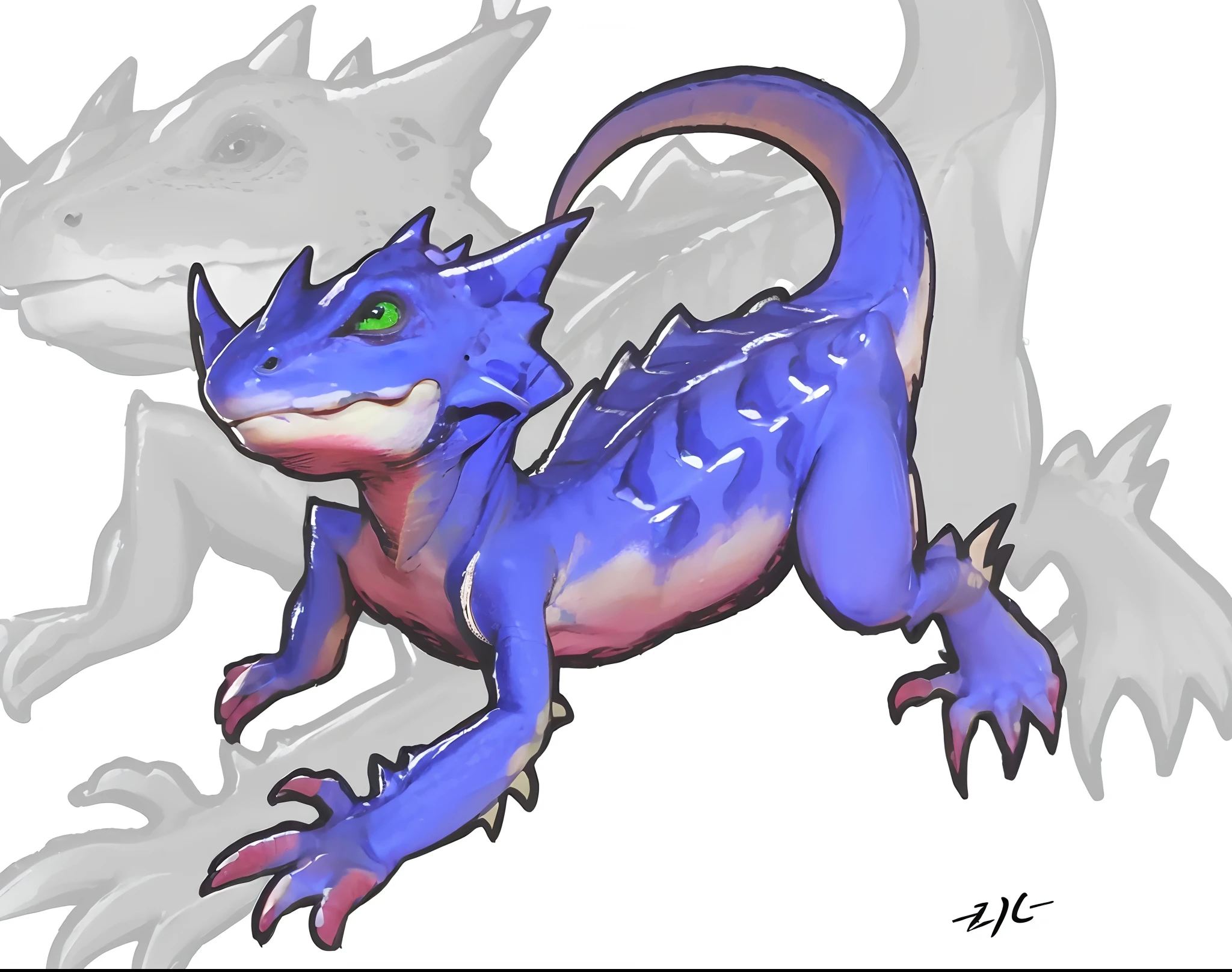 masterpiece, good quality, best quality, 2d, solo, anime, hotathino, white background,
Skink, no humans, monster, blue scales, 
<lora:Skink_Vpred:0.83>