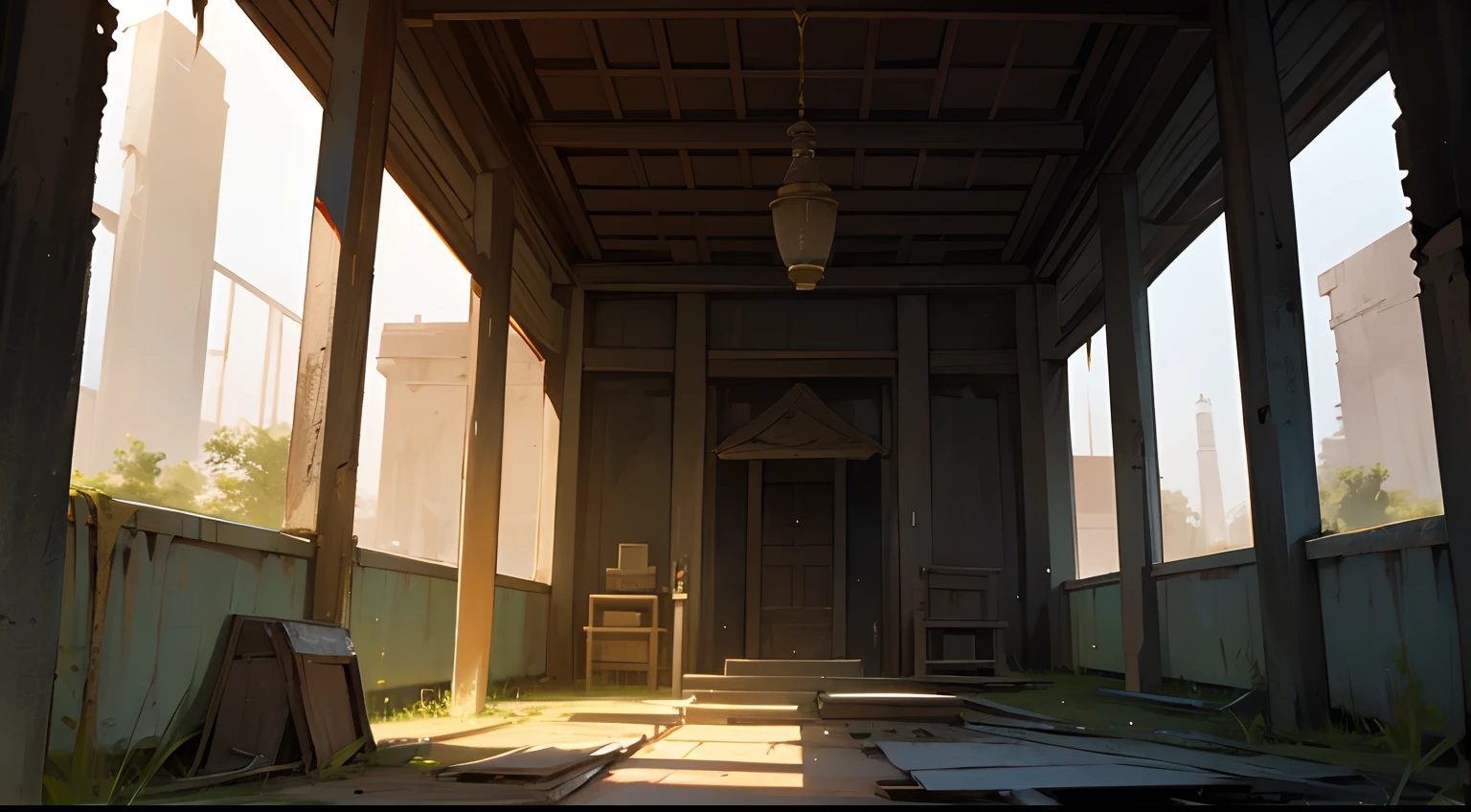 Evening temple in the abandoned area，well worn