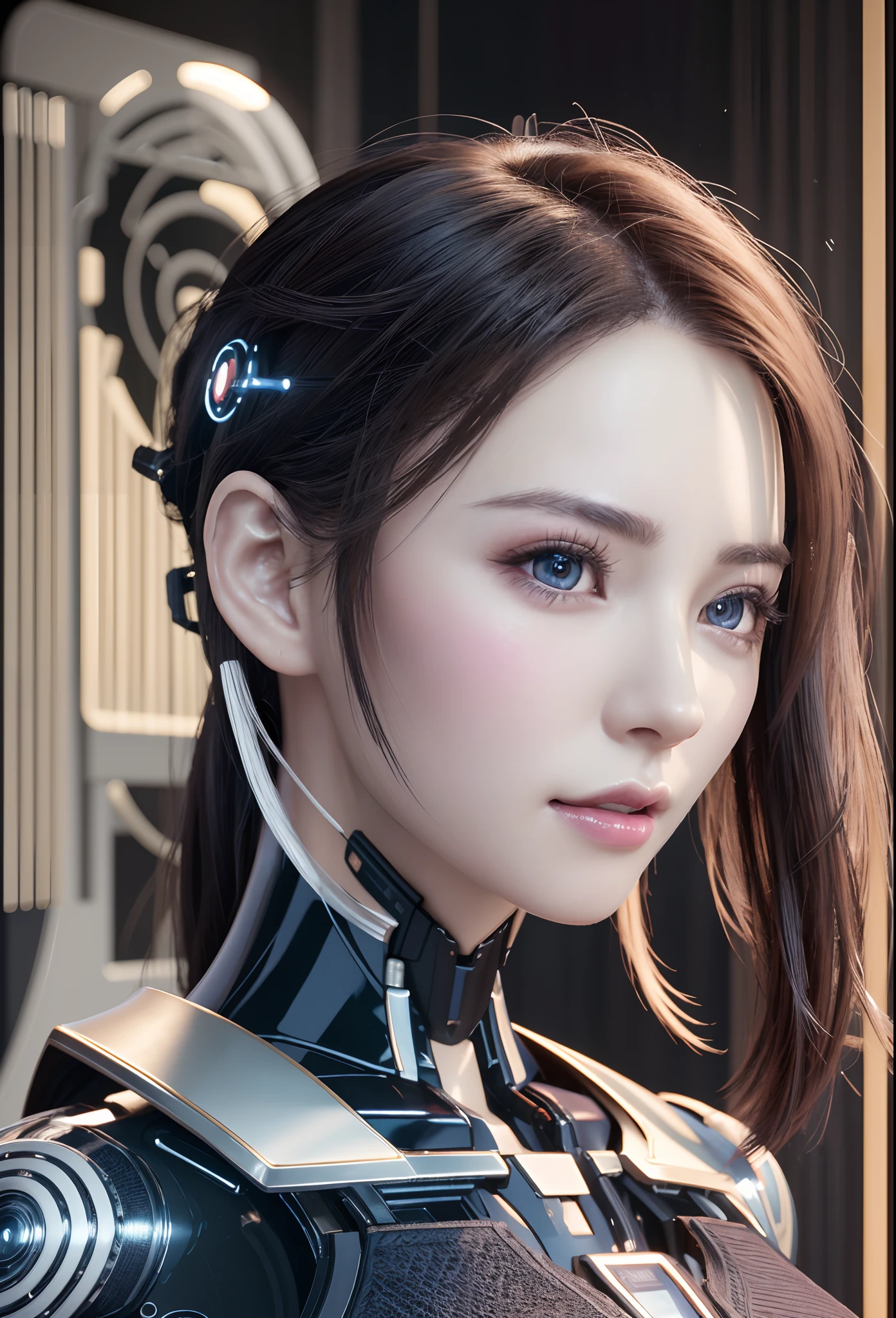 Gorgeous cyborg girl, gorgeous woman face with robotic female body, half human half cyborg,intricate details, vivid colours, exquisite masterpiece, UHD, 9999k resolution