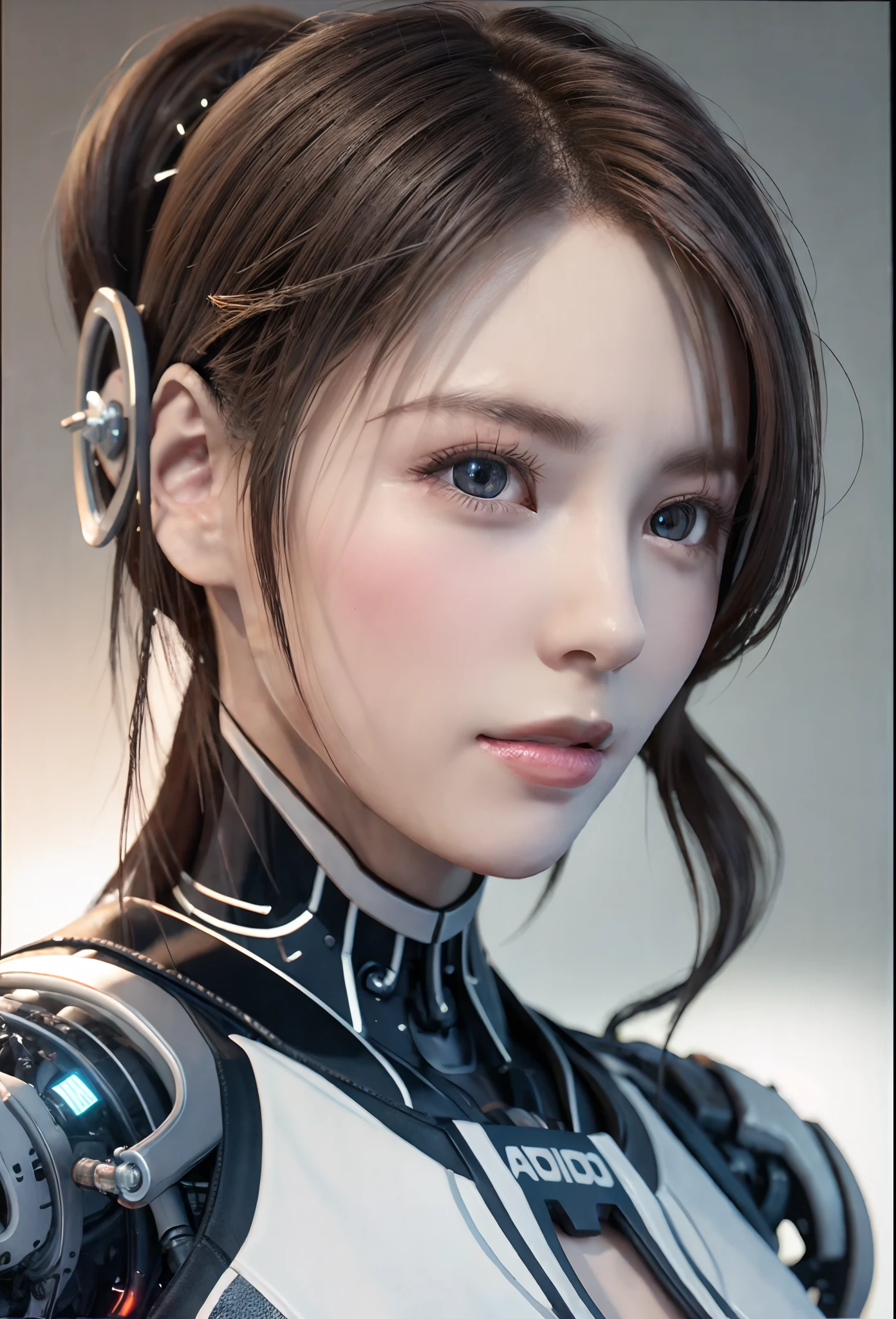 complex 3d render ultra detailed of a beautiful porcelain profile woman android face, cyborg, robotic parts, 150 mm, beautiful studio soft light, rim light, vibrant details, luxurious cyberpunk, lace, hyperrealistic, anatomical, facial muscles, cable elect...