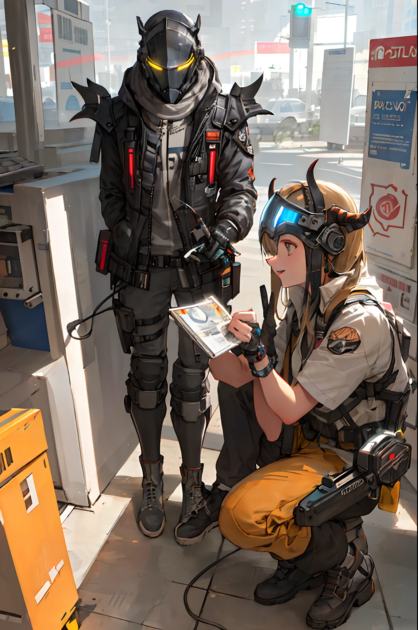 Cyberpunk Style, Cyberhelmet With Devil Horns, LED, Bounty Hunter
