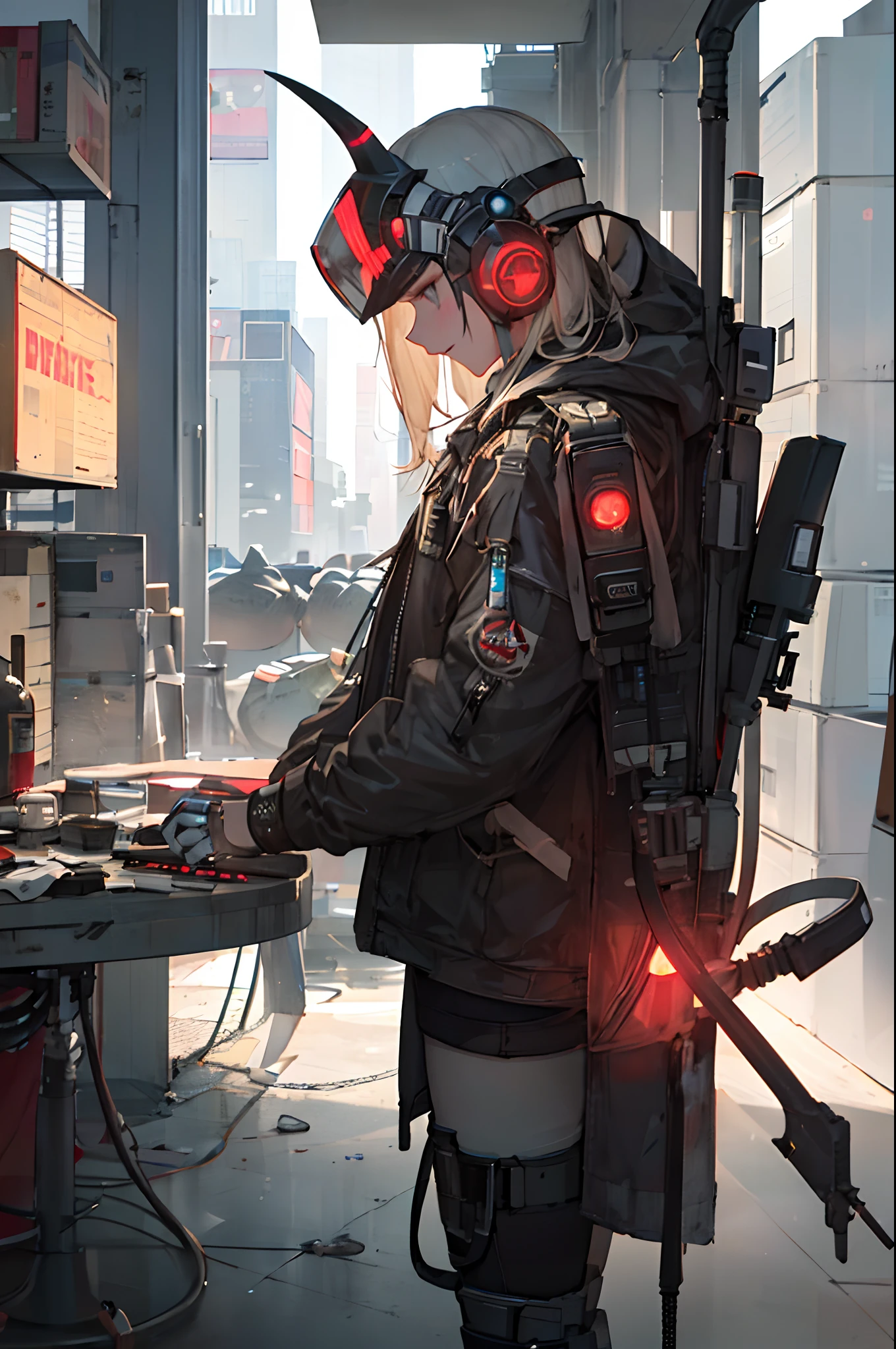 Cyberpunk Style, Cyberhelmet With Devil Horns, LED, Bounty Hunter