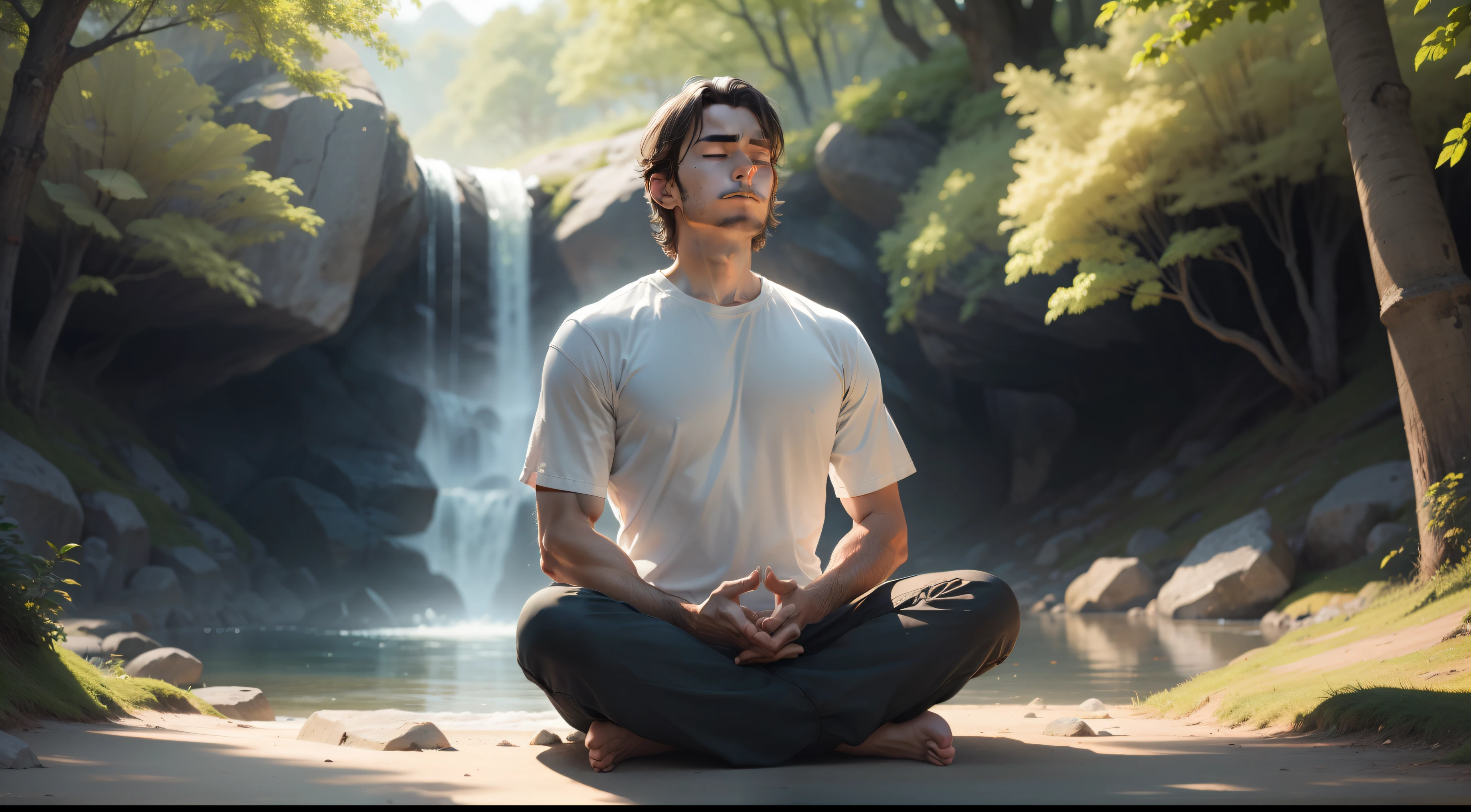 man meditating background is natural