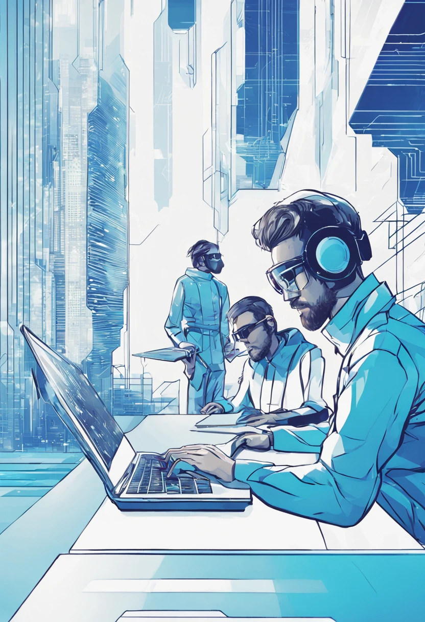 "🚀 Decifrando o Futuro da Tecnologia! 🌐 Be part of the revolution as a Developer. Build tomorrow with lines of code. 💻 The Promising Profession That Transcends Borders. 💡 Trabalho remoto, Constant innovation. 🌐 What is your vision for the digital future? Share in the comments! #Desenvolvedor #TecnologiaDoFuturo #InovaçãoDigital #programming #CarreiraPromissora"
Imagem:
A futuristic background with shades of blue and technological holograms. No centro, um desenvolvedor masculino, vestido de forma moderna, Immersed in holographic code. Ao redor, Visual elements representing technological advancements such as artificial intelligence and blockchain. The above text would be embedded in the image in a stylized form, mantendo um design clean e futurista.
