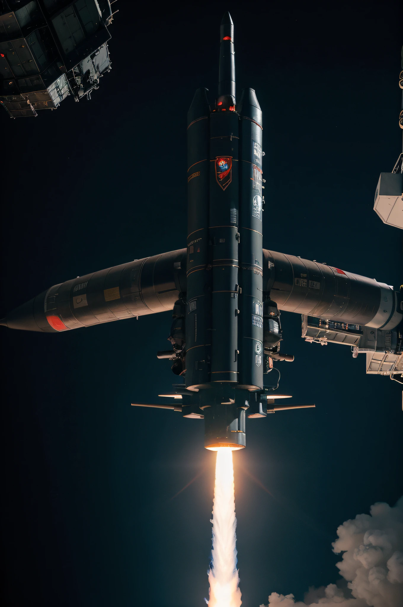 Nuclear Weapons Missile Launcher Industrial Thruster Dark Icy Atomic Bomb Space Station