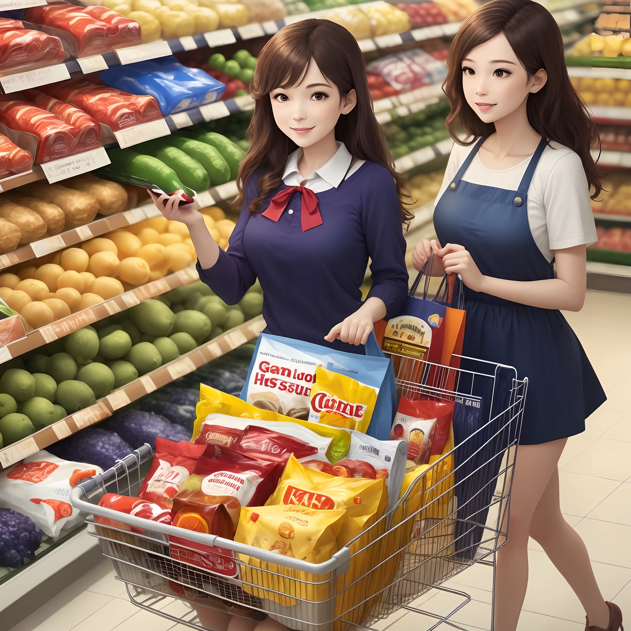 Generate image of housewife shopping in supermarket
