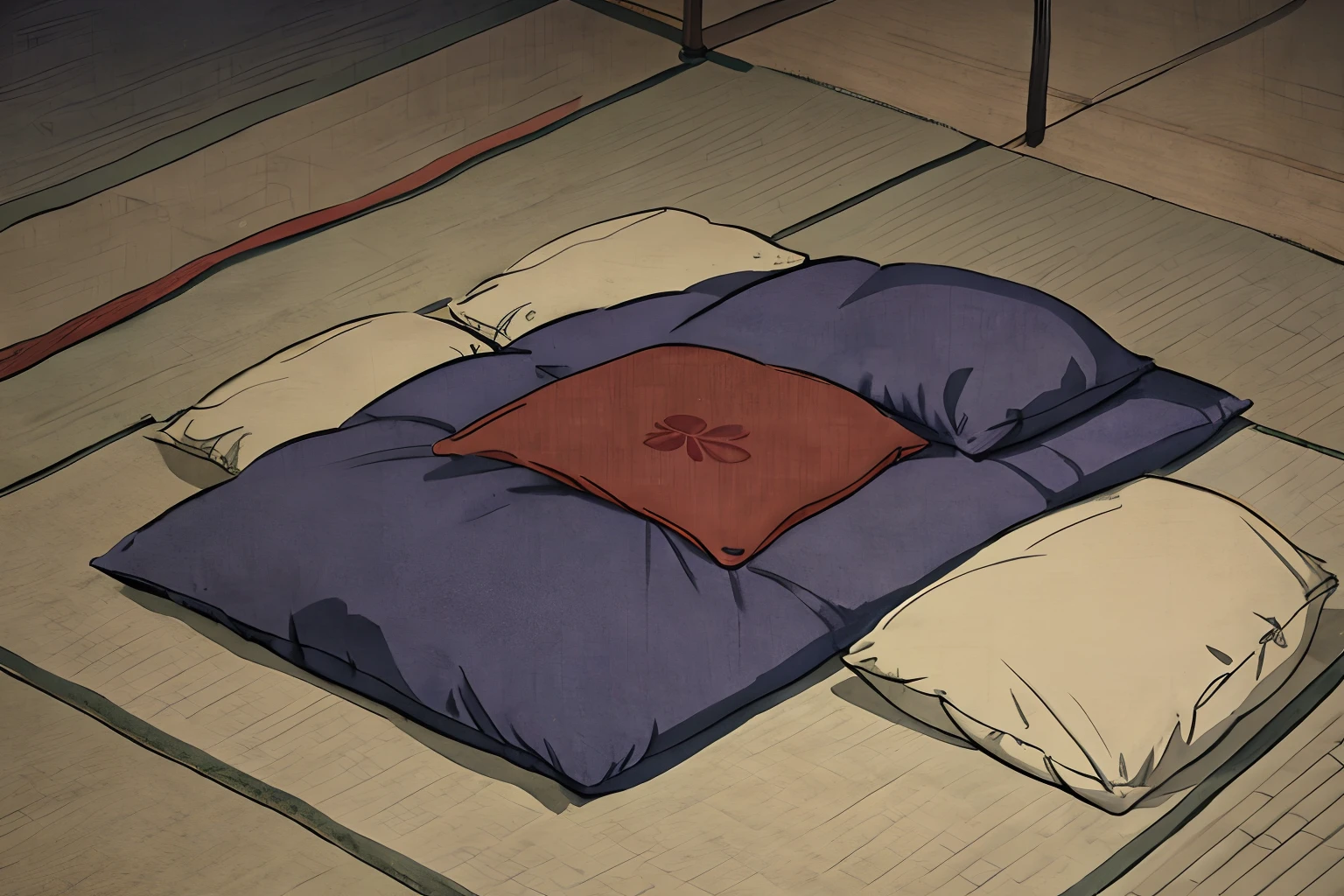 futon, tatami, pillow, night time, no human
