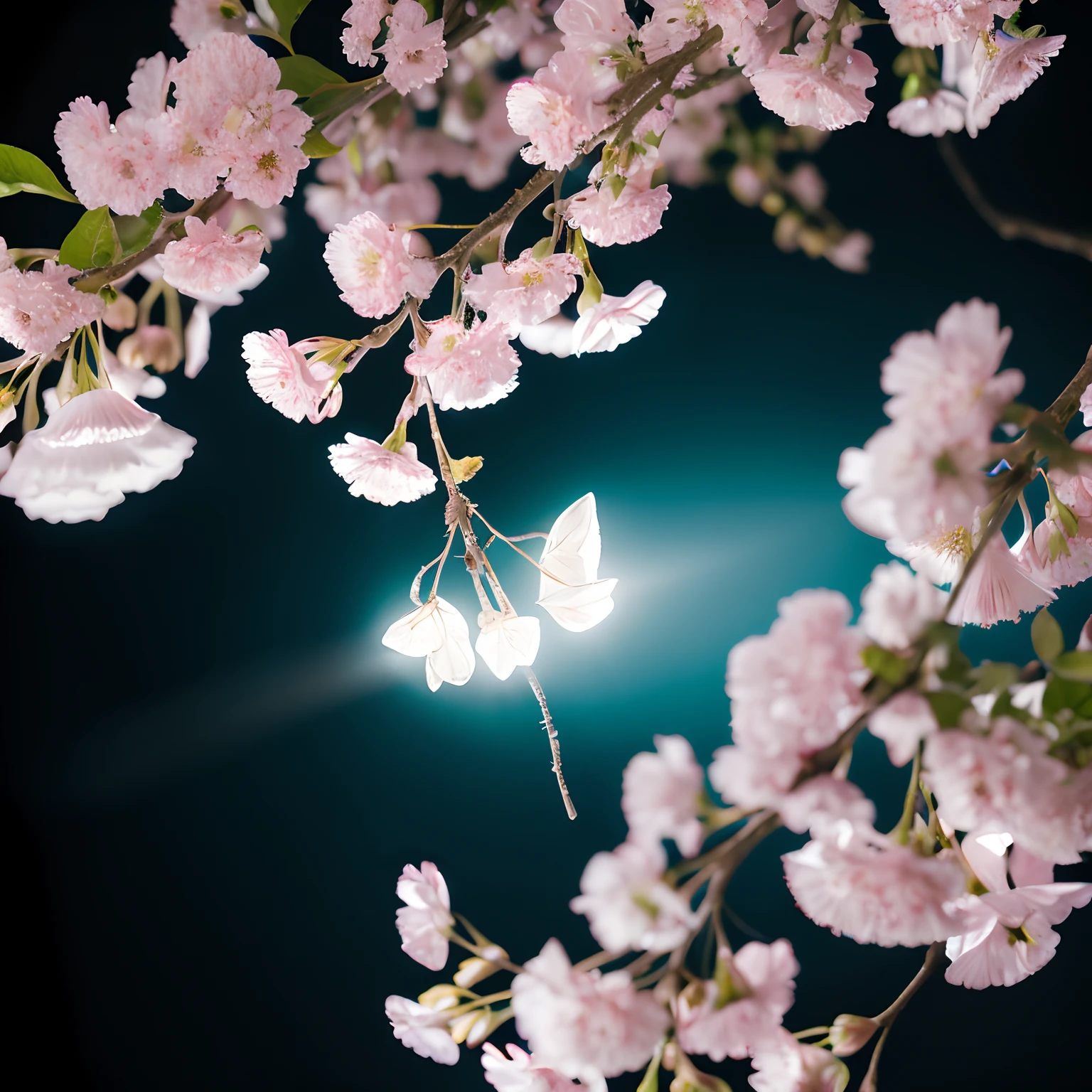 cherryblossom、super transparent、Holy Light、beautiful spectral light、Petal brilliance、flashes、dark backgrounds、drops of transparent light、reflective light、Send optic、light streaming in、Department of Optics、Portrait Profile、foco nítido、magia、Convoluted、A hyper-realistic、Fantasia、composition、optic、Trending in art stations、pearls、patronus cloud of silvery vapor、corrosive enveloping ray family、8K、Urea AR23v4 Upright