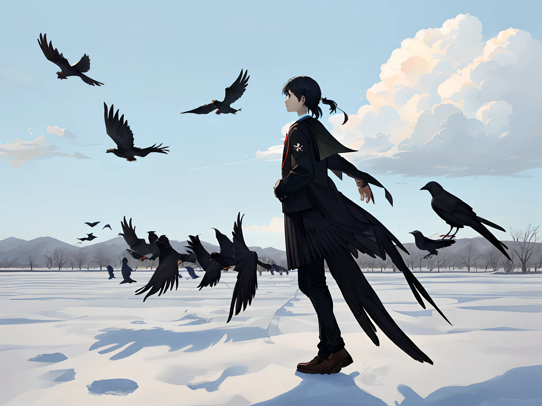 schools、A flock of crows in the sky