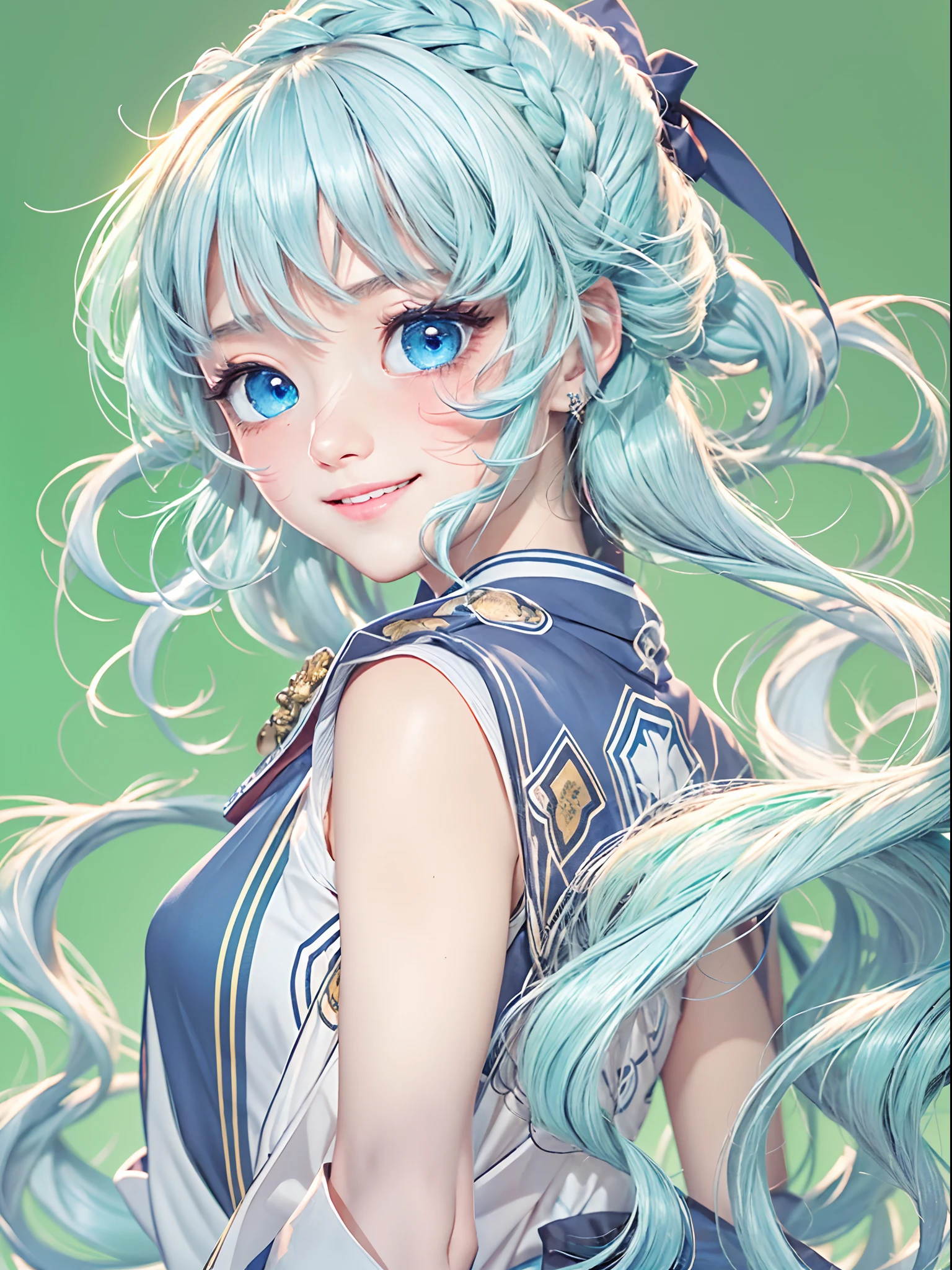 (masterpiece), (best quality), (ultra detailed),(disheveled hair),(illustration), (1girl), standing, smiling, beautiful detailed eyes, light blue eyes, detailed beautiful face, (kamisato ayaka: 1.2), focus on face, ponytail, kamisato ayaka(genshin impact), light blue hair, detailed hair, bangs, best lighting, best shadow, highly detailed, vibrant