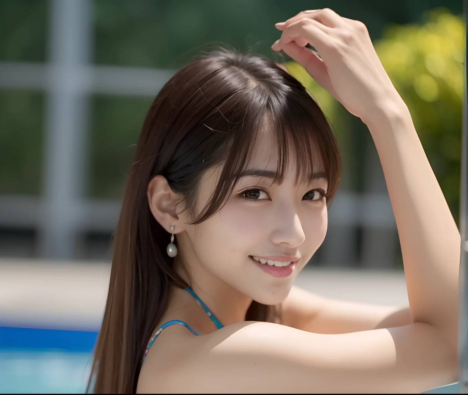 (masutepiece:1.3), (8K, Photorealistic, Raw photo, Best Quality: 1.4), Japanese, (1girl in), Beautiful face, (Realistic face), (Black hair), Beautiful hairstyle, Realistic eyes, Beautiful detailed eyes, (Realistic skin), Beautiful skin, Attractive, 超A high resolution, A hyper-realistic, Highly detailed, Golden ratio,School uniform. (3 Gills:1.5),  (Sony Alpha 1, 50.1 megapixel full-frame CMOS sensor, 8K video recording function), (telephoto lens), (Realistic),(8K, 超A high resolution, Best Quality, masutepiece:1.2),Ultra-detailed,beautifull detailed face, FULL ANATOMY,(Beautiful detailed eyes:1.3),Smile,extremely delicate and beautiful,
Extremely detailed,
nffsw,
Unity,
8K Wallpaper,
amazing,
finely detail,
Ultra-detailed,
High resolution,
Extremely detailed,
extremely detailed eye and face,Wet, ((Luxury Hotels:1.1)),((Colorful micro bikini:1.1)), [Ponytail],(huge-breasted, cleavage:1.3),