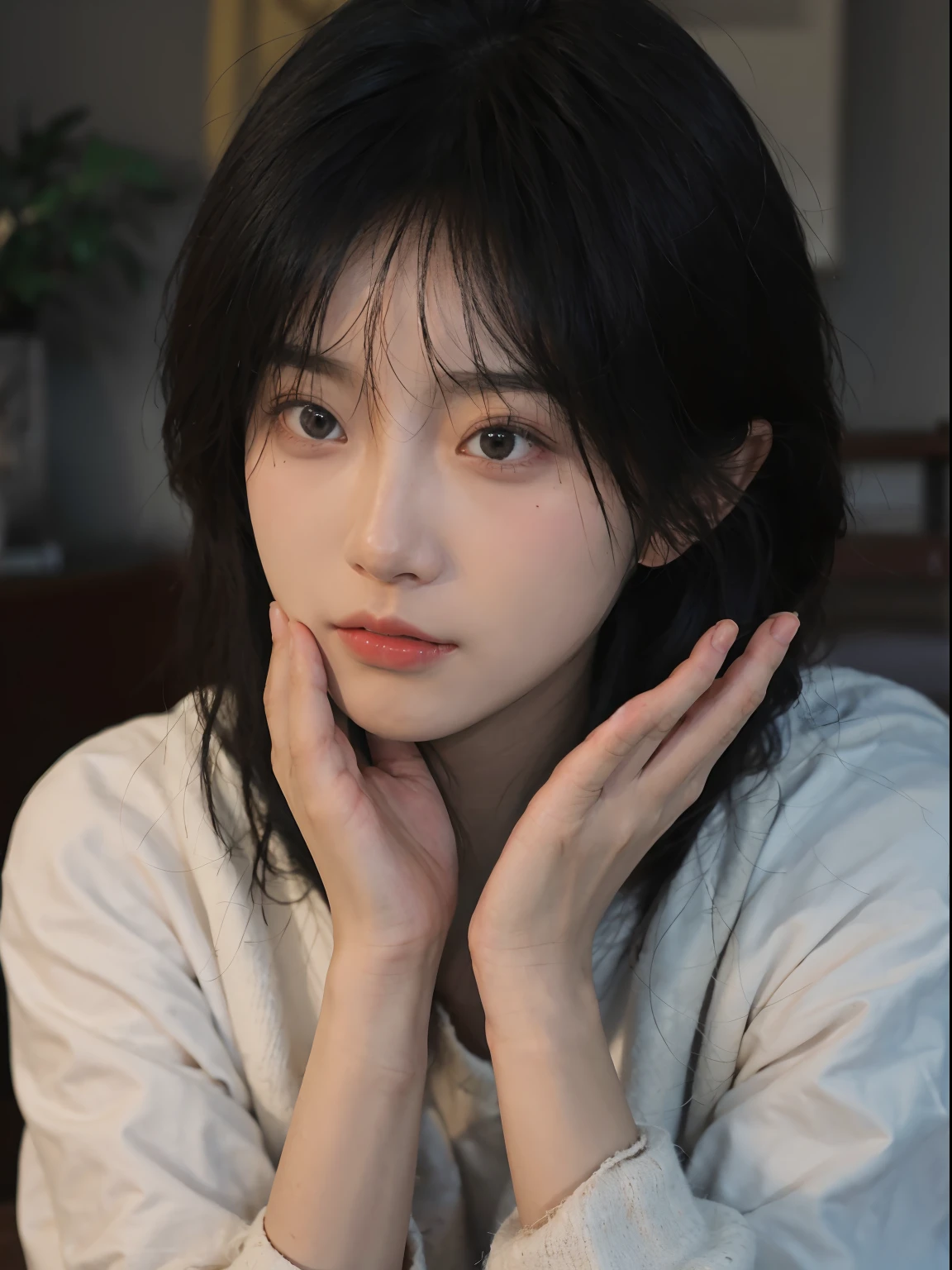 (Keisan:1.5), Close up, Masterpiece, Best Quality, Raw photo, Photorealistic, Face, Incredibly ridiculous, Beautiful girl, Cute, Short hair, Depth of field, High resolution, Ultra detail, Fine detail, Very detailed, Very detailed eyes and face, Sharp pupils, Realistic pupils, Sharp focus, Cinematic lighting,Cuddle a kitten