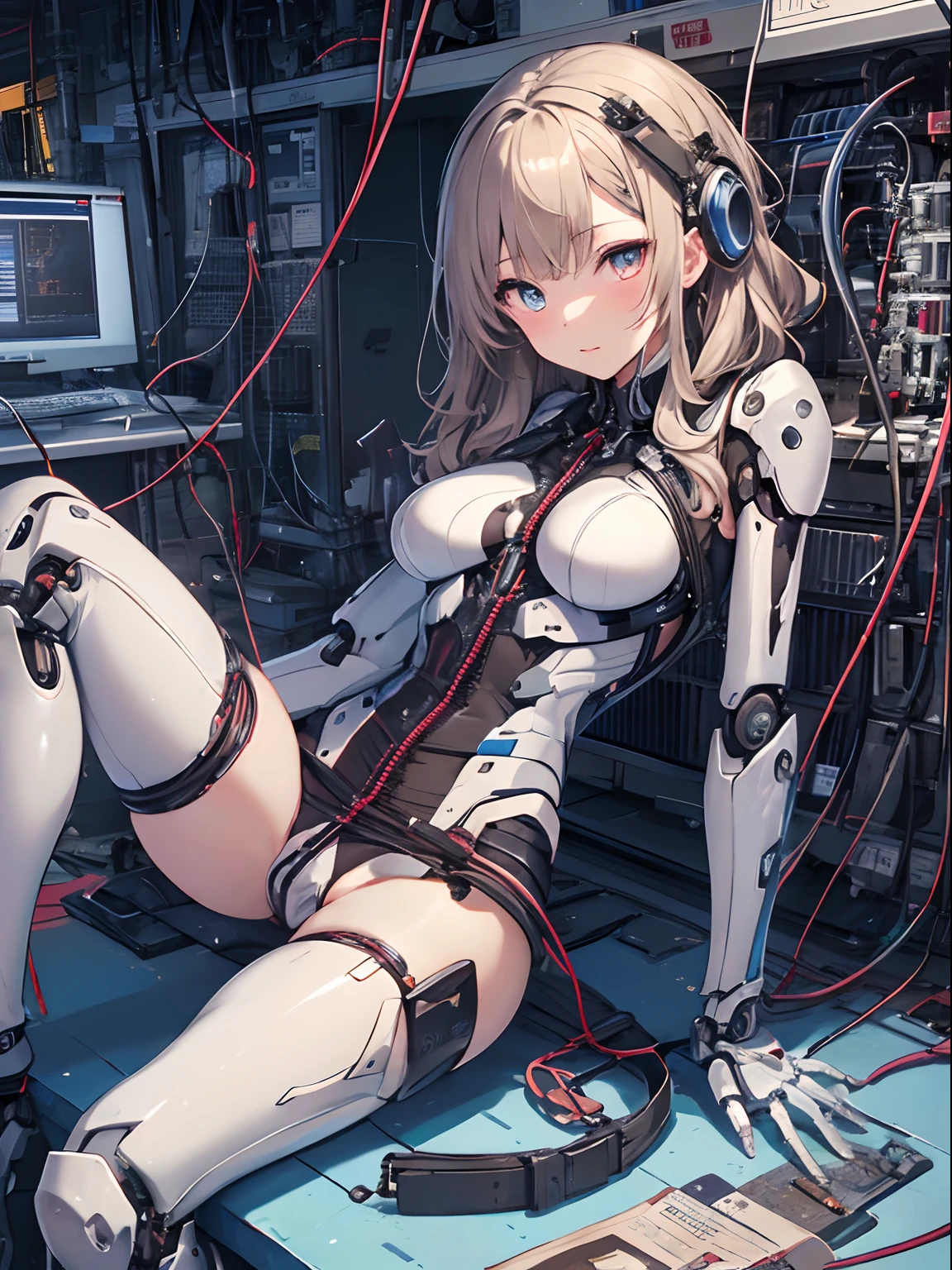 NSFW, (((​masterpiece)))、(((top-quality)))、((ultra-definition))、(Highly detailed CG illustrations)、((extremely delicate and beautiful))、(Delicate and Pretty Face)、ciinematic light、((1 Mechanical Girl))、独奏、full body Esbian、(Highest quality illustrations:1.2), (Kawaii Girl:1.1), (1girl in, 独奏:1.5), (1girl in、18year old、beutiful breast:1.5、ultradetailed eyes:1.2)、(Beautiful breasts:1.1)、cyborgs、Machine body、front facing、White Cybersuit、tight fitted、A dark-haired、Brown hair、silber hair、a blond、Blue-haired、blue eyess、Brown-eyed、red eyes、(Mechanical joint:1.4)、((Limbs of the machine))、(blood vessels connected to tubes)、((Vertebrae of a machine attached to the back))、((Mechanical cervical spine)Attached to the neck))、((Sitting on a chair on a machine))、Sit on a chair with your crotch open、((Insert a tube into the crotch:1.5))、deadpan、(Wires and cables attached to the head and body:1.5)、(charactor focus)、nffsw、Under maintenance、Rubbing the chest from behind with a mechanical arm、 Tentacle Sex, vaginal,Female masturbation、｢vaginal,sex、woman on top