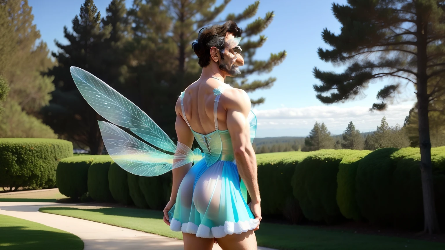 Abraham Lincoln as a Tinkerbell fairy wearing a revealing dress that shows his ass