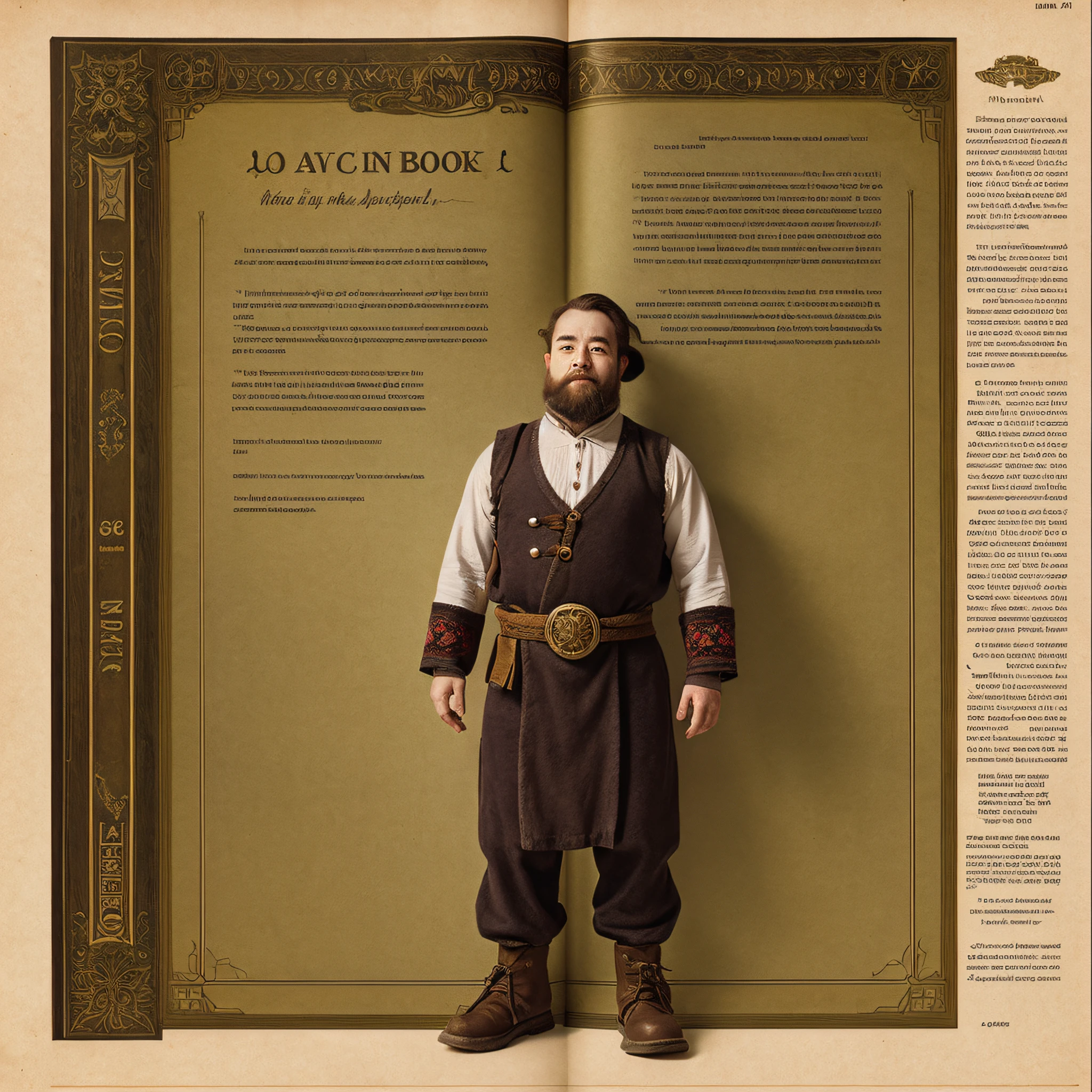 Dwarf standing on the page of an open book