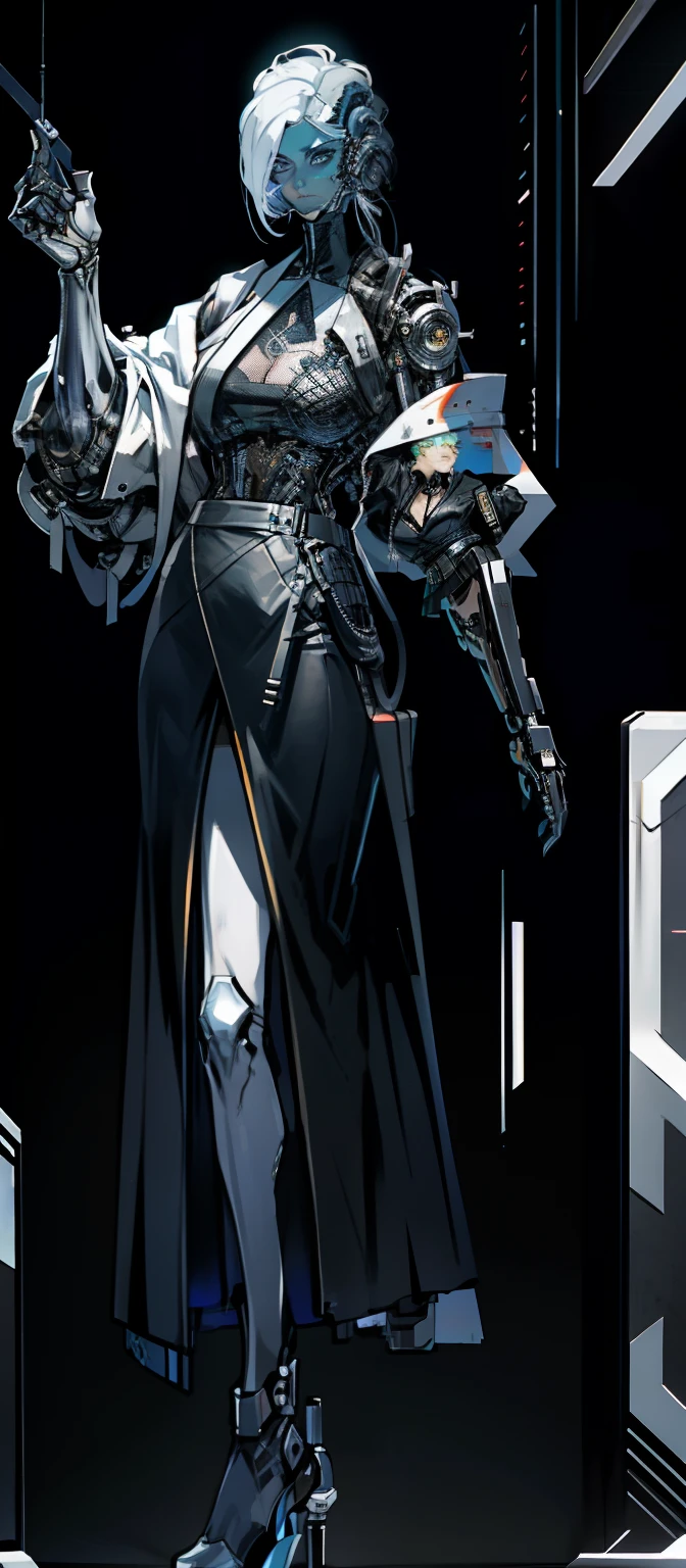 Arad woman in a black leather skirt posing in the hallway, an oppai cyberpunk, female cyberpunk anime girl, perfect android girl, Cyberpunk 2 0 y. o model girl, cyberpunk anime girl, Cyberpunk girl, gynoid cyborg body, Biomechanical OPPAI, 2b, 2 b, trending at cgstation, Surrealism female students, trending on cgstation