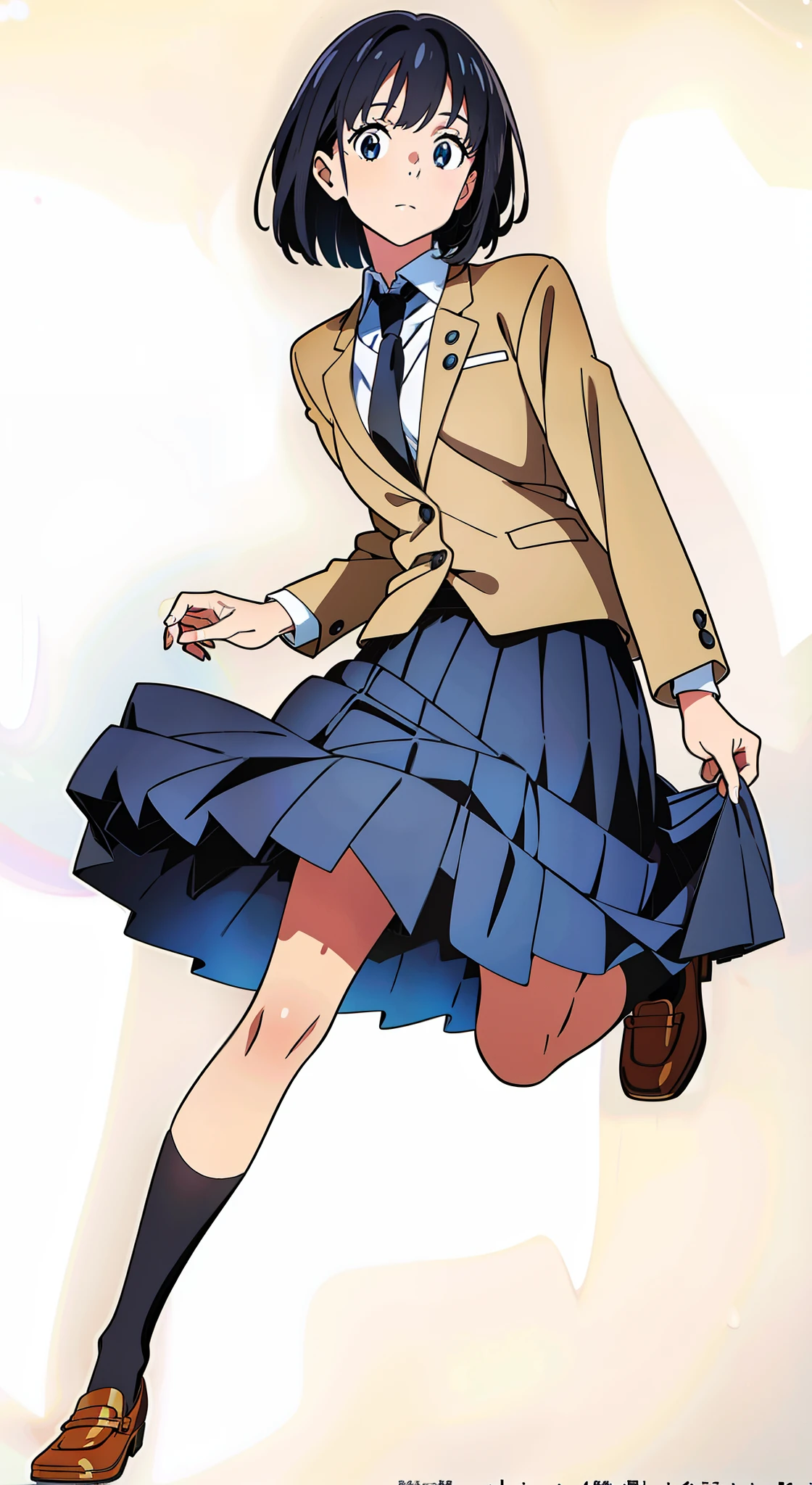 (best quality:2.0), (masterpiece:2.0), (super fine illustration:2.0), (beautiful artwork:2.0), (anime screencap:2.0), (official art:2.0), (lift up one's skirt:1.0), (detailed cotton panties:1.0), (detailed white petticoat:1.0), (white background:1.0), (best quality:1.0), (masterpiece:1.0), (super fine illustration:1.0), (beautiful artwork:1.0), (anime screencap:1.0), (official art:1.0), (full body:1.0), (solo:1.0), (a 17yo cute girl:1.0), (long skirt:1.0), (dark blue skirt:1.0), (pleated skirt:1.0), (school uniform dark blue blazer:1.0), (red necktie:1.0), (pink knit vest:1.0), (black loafers:1.0), (white socks:1.0), (ideal ratio body proportions:1.0), (lanky:1.0), (tall:0.5), (slender:1.0), (small breasts:1.0), (smaller face:1.0), (smile:1.0), (cheerful:1.0), (detailed beautiful eyes:1.0), (detailed beautiful face:1.0), (glowing black eyes:1.0), (short hair:1.0), (twin tails:1.0), (swept bangs:1.0), (black hair:1.0), (standing:1.0), (looking at viewer:1.5)