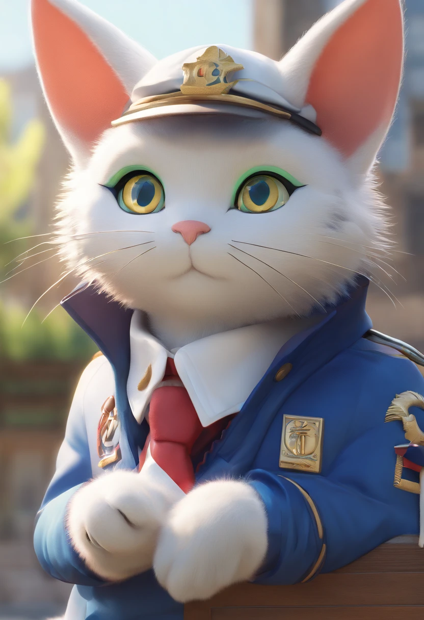 The anime cat wears a sailor suit and a blue jacket, lovely digital painting, Cute detailed digital art, furry character portrait, official character illustration, highly detailed character, official character art, cute character, Furry character, childrens art in artstation, cute 3 d render, realistic anime cat, 3 d render official art, world boss kitten, CGSesociety!, anime cat