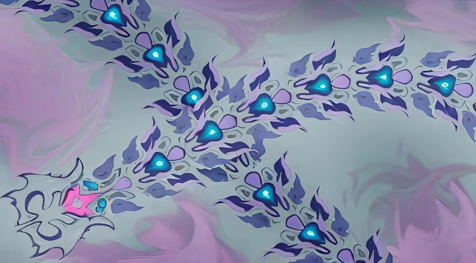 Abstract painting of purple and blue with birds and flowers, fractal skin, fractal silk, painted in the style arcane, crystalline skin, teal ethereal tendril wings, arcane league of legends, ethereal eel, ornate flowing robes, fractal details diamond skin, Stylized art, arcane art style, Sink cover art, Fractal pattern, Mandelbrot fractal skin