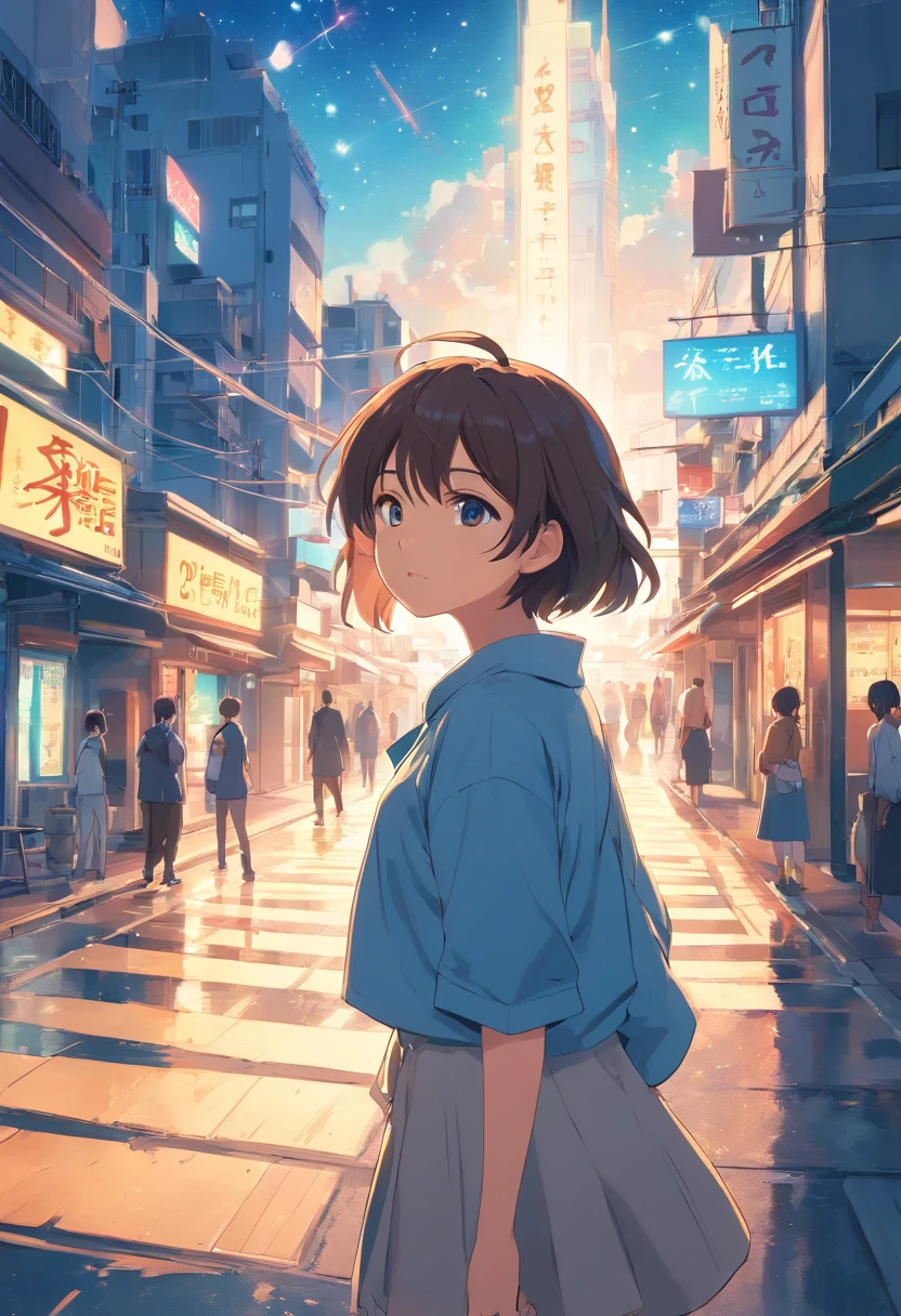 Faraway view、landscapes、Outrageous resolution、The top half is empty、Below is the floor、发光、Fantasia、Clear the blue sky、Many bright stars々、beautiful lighting、clear lighting、Soft lighting、Many bright magic lights、Stars Falling from the Sky, Abandoned search facility