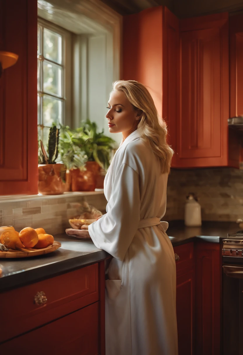 blonde, kitchen, bathrobe, women