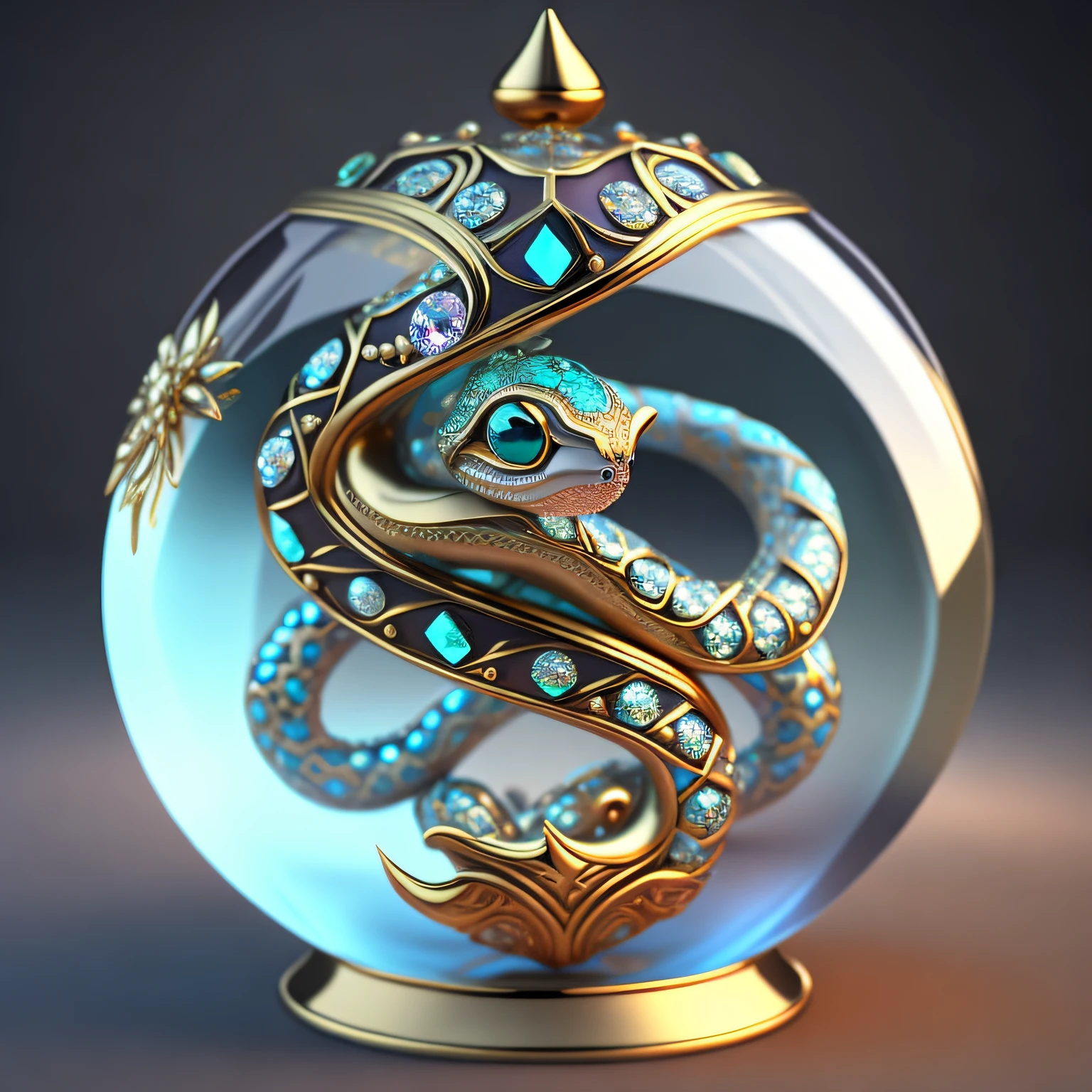 A cute crystal ball zodiac horse，The body is embellished with various jewelry ornaments，The eyes have a low-poly design，It is a highly detailed and complex conceptual art craft，Use Artstation 8k quality。