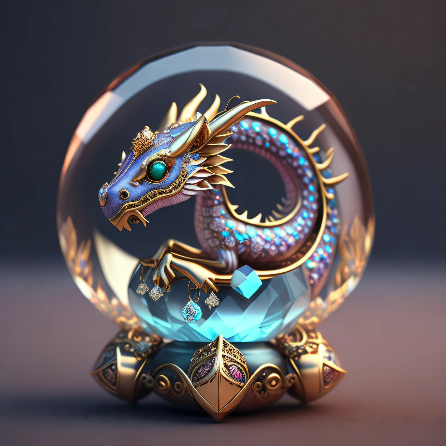 A cute crystal ball zodiac horse，The body is embellished with various jewelry ornaments，The eyes have a low-poly design，It is a highly detailed and complex conceptual art craft，Use Artstation 8k quality。