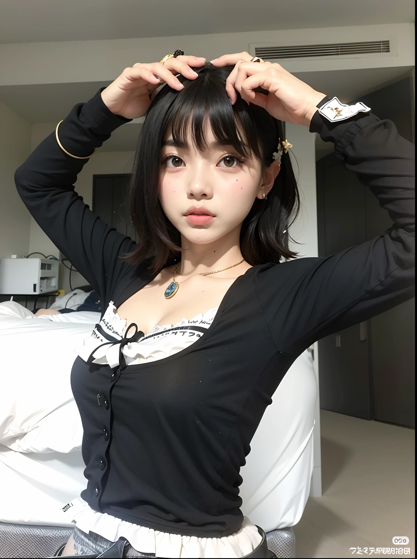 Asian woman araffe in a black shirt and white skirt posing for a photo, Ela tem cabelo preto com franja, menina coreana, linda mulher coreana jovem, cruel korean goth girl, Ulzzang, Mulher sul-coreana bonita, mulher coreana jovem bonita, preto hime corte cabelo, Menina anime na vida real, com franja, Beautiful Asian girl, Dom Yunjoo