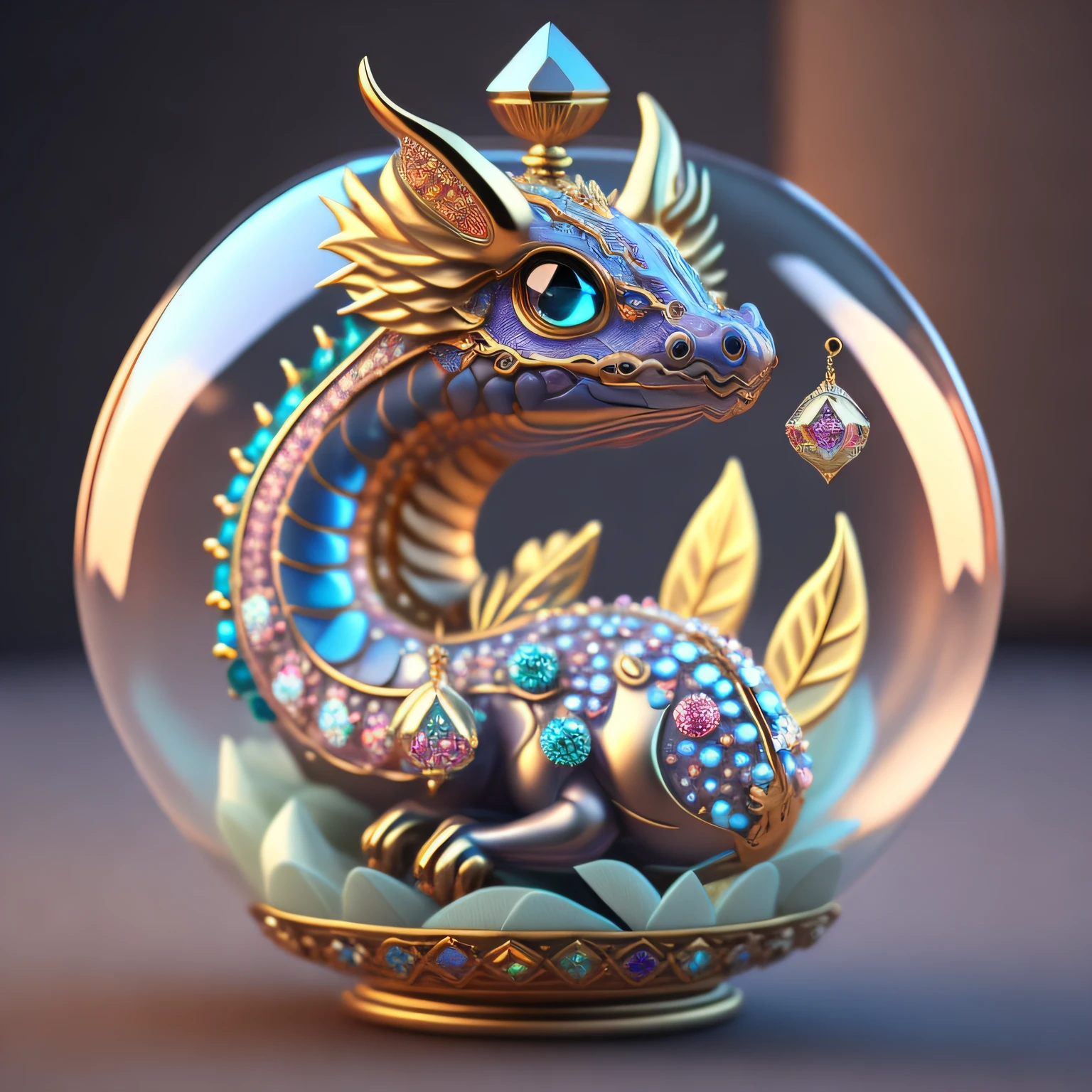A cute crystal ball zodiac horse，The body is embellished with various jewelry ornaments，The eyes have a low-poly design，It is a highly detailed and complex conceptual art craft，Use Artstation 8k quality。