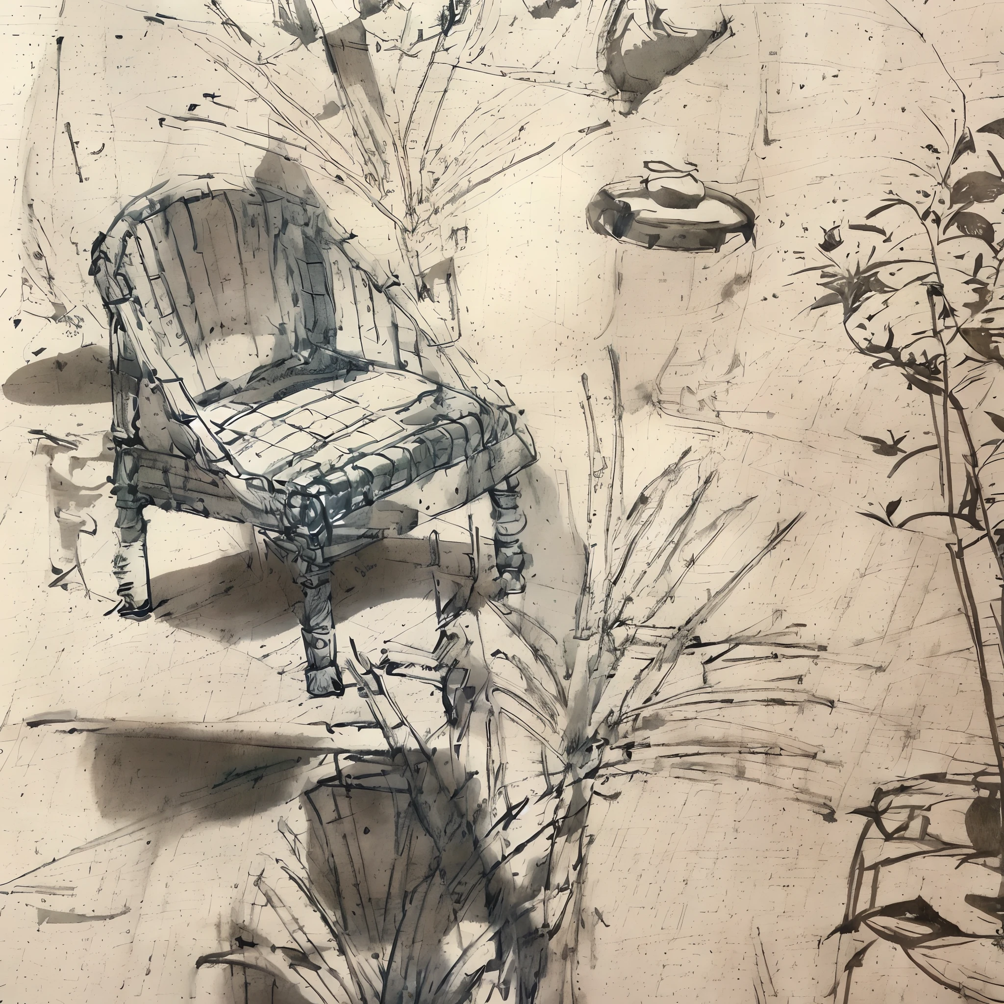 drawing of a chair and a plant in a room, rough sketch, sketch illustration, line sketch, a pencil sketch, fine art sketch, detailed penciling, a sketch, sketched, furniture concept photo!!, sketching, architectural sketch, detailed sketch, art sketch, sketch drawing, concept sketch, monochrome drawing, concept art sketch, inspired by Grillo Demo