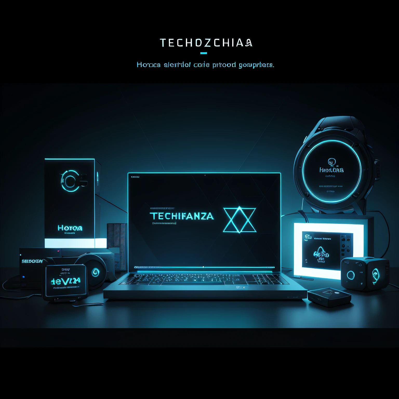 Create a logo written "TechVendas Horizon" with a Hardware based theme