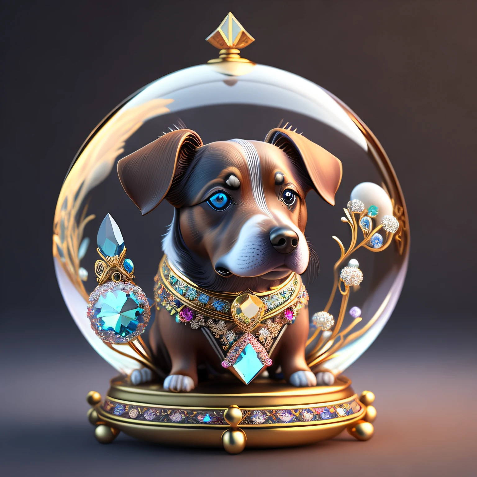 A cute crystal ball zodiac horse，The body is embellished with various jewelry ornaments，The eyes have a low-poly design，It is a highly detailed and complex conceptual art craft，Use Artstation 8k quality。