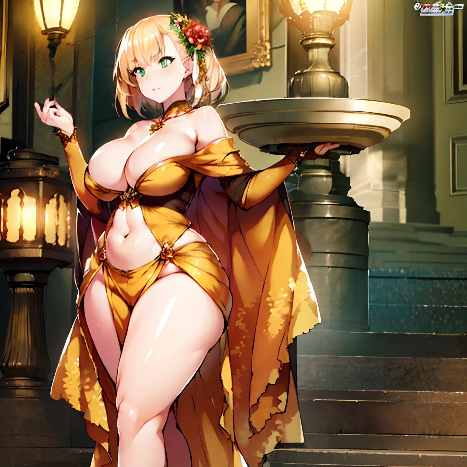 (extremely detailed CG), (best quality), 1girl, perfect face, bright pupils, (finely detailed beautiful eyes), shiny skin, lustrous skin,  viridiicarus, green eyes, fullbody wide hips, angry , dress, flower