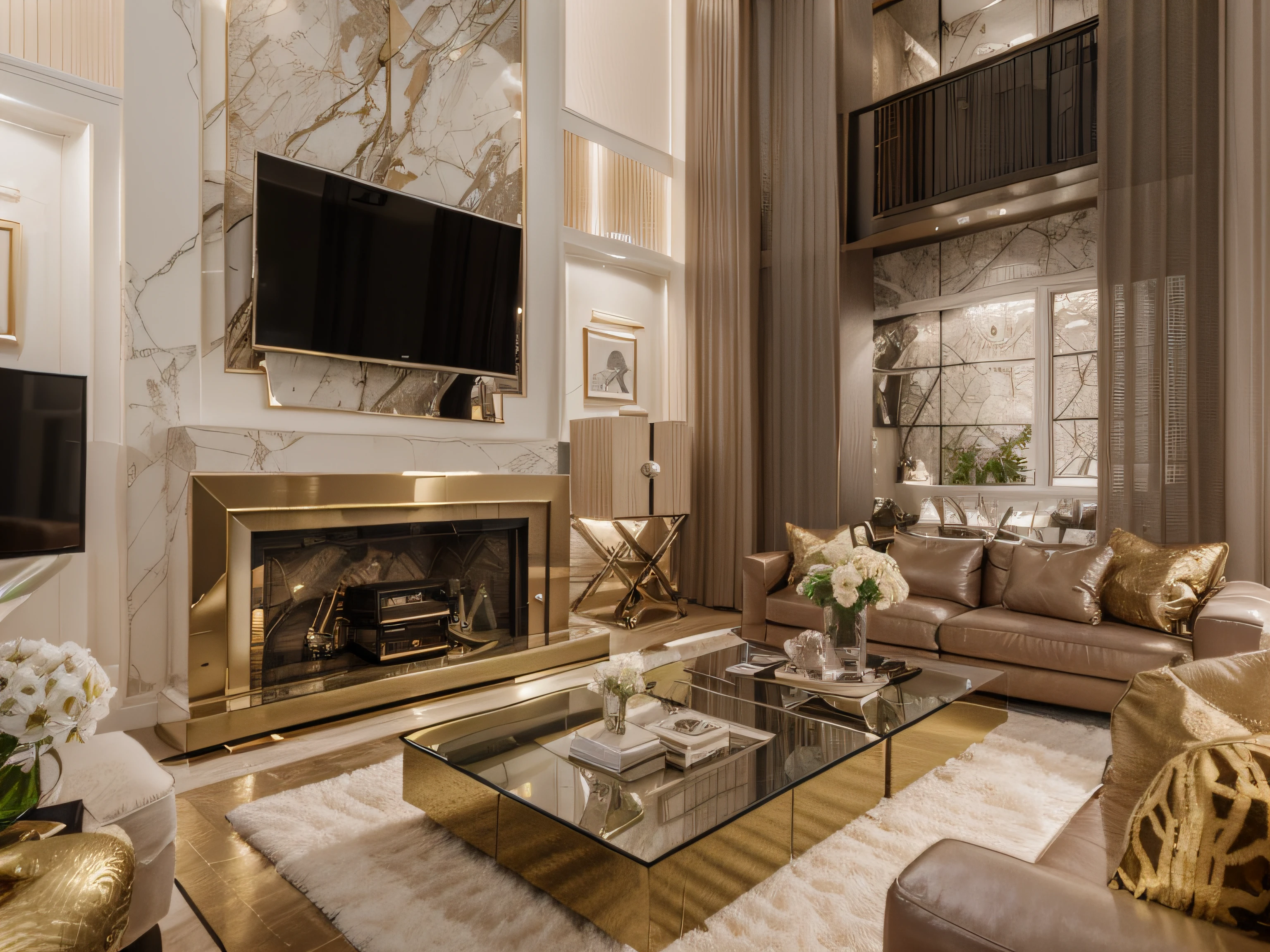 a view of a living room with a couch, chair, coffee table and television, luxurious environment, precise architectural rendering, popular interior design style, high quality rendering, excellent 3d render, apartment design, elegant and refined, insanely detailed rendering, luxury condo interior, Modern living room, realistic 8k render, in style of 3d render, Modern style,masterpiece, highres, Modern living room, Modern home, Simple style, Verism, ray tracing, Sony FE GM, Sony FE, Nikon, Canon, UHD, ccurate, textured skin, high details, super detail, high quality, best quality, 16k, award winning