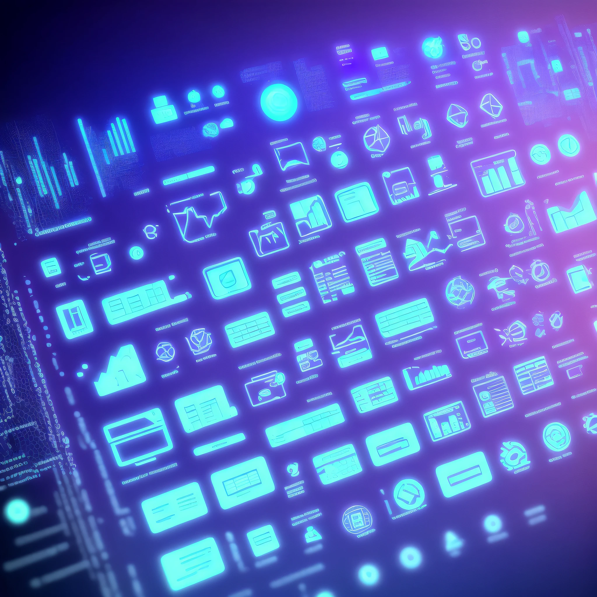 A highly detailed，topquality，3D rendering analytics icons，Analyst icon，code in the air，Programming languages. icon, hanging in the air. Inverted image，technology，glows blue，The blue-purple tone is filled with dark-style graphics，simple background，