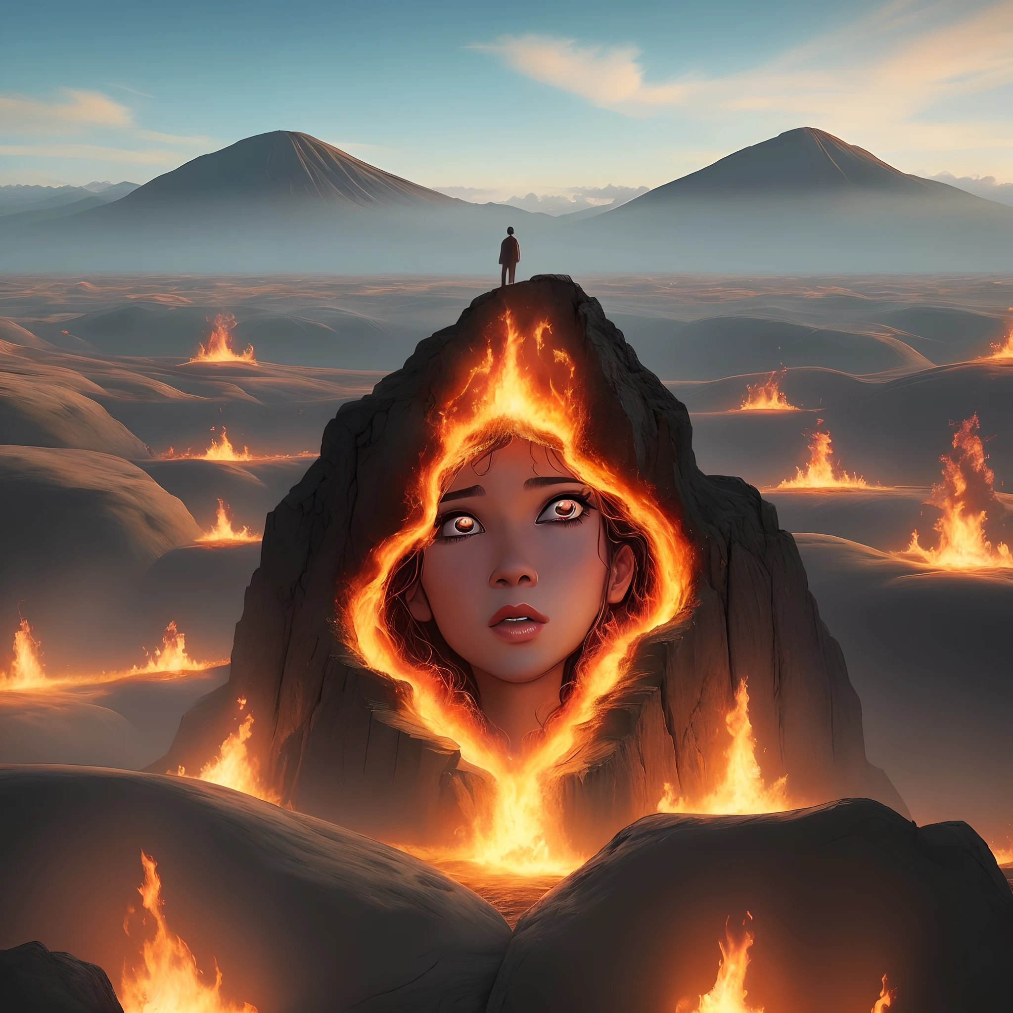 Crie uma imagen de um ceu com anjos e na terra o inferno