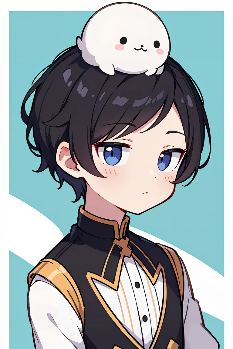 1 A boy dressed in white，male people，Cheerful and lively，Welcoming and lovely，Charming, Handsome，fashion hair，short detailed hair，Playful expression，Side face avatar，Black color hair，vivid background，