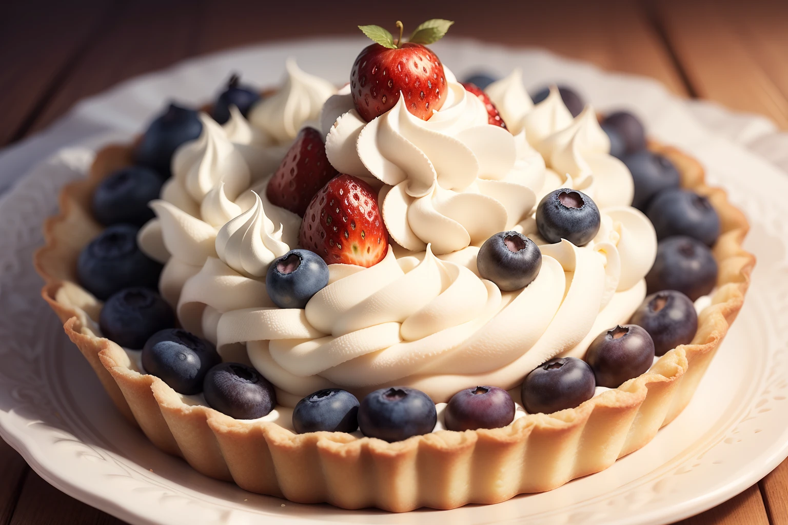 pastel, Fresh Cream Tartle with plenty of fruit Fruit Tart yummy ornate cut 1 Cut blueberry