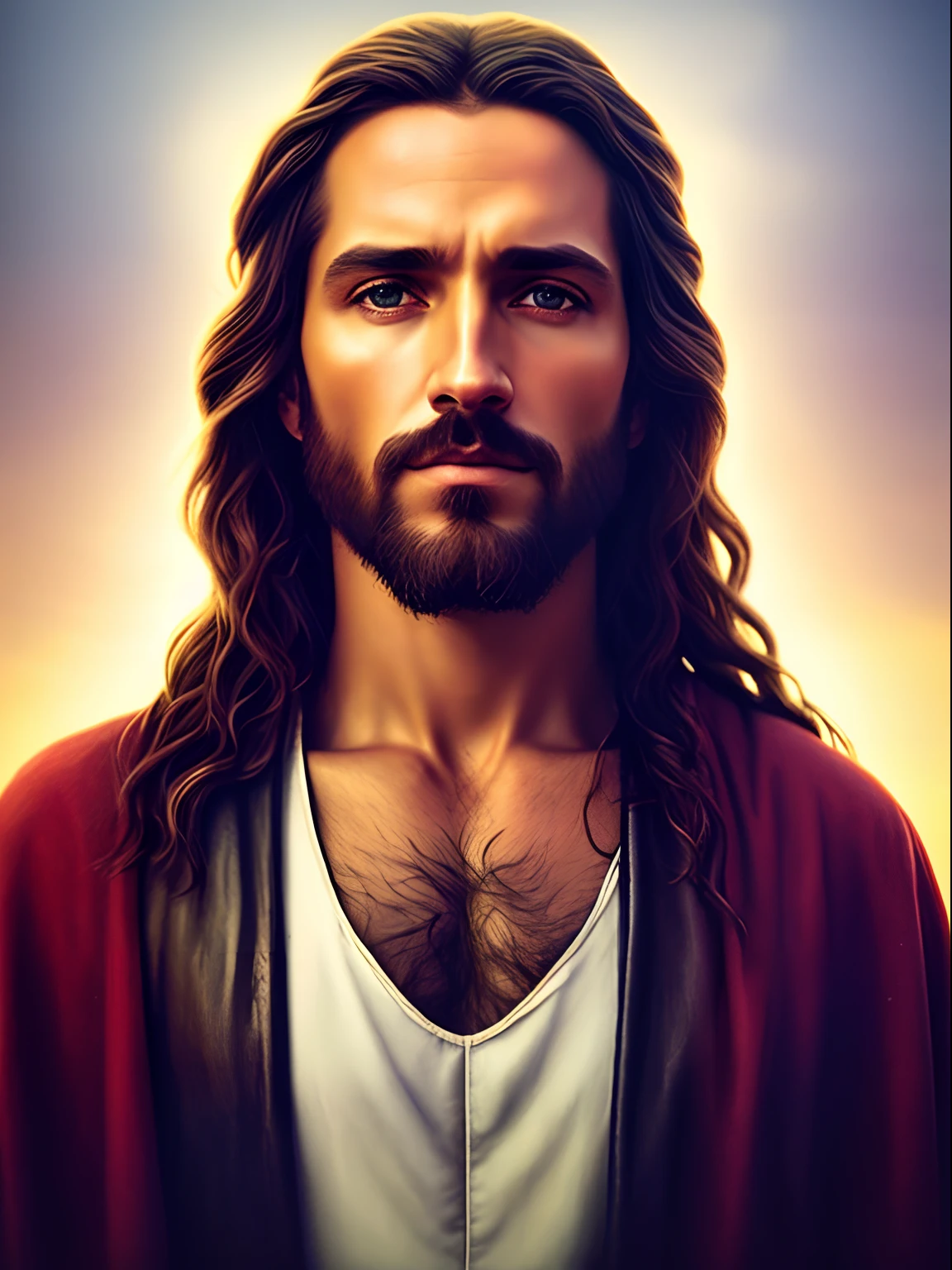 Retrato de Jesus Cristo, rosto de Jesus, jesus of nazareth, Jesus Cristo, Jesus, retrato da obra-prima religiosa, Christian art, Ultra-Realism Oil Painting, catholic religious art, pintura ultra realista, Greg Olsen, obra-prima ultra realista, arte ultra realista, fechar retrato, Jesus Christ and His Disciples, clivagem, Very detailed, dramatic lighting, digital art trending on Artstation 8k HD high definition detailed realistic, circunstanciado, textura da pele, hiper detalhado, Ultra High Resolution Realistic Skin Texture, (fotorrealista:1.4), high resolution, circunstanciado, Foto RAW, sharp re, by Lee Jeffries Nikon D850 film Stock Photography 4 Kodak Portra 400 camera F1.6 lens rich colors hyper realistic lifelike texture dramatic lighting unrealengine trending on artstation cinestill 800,